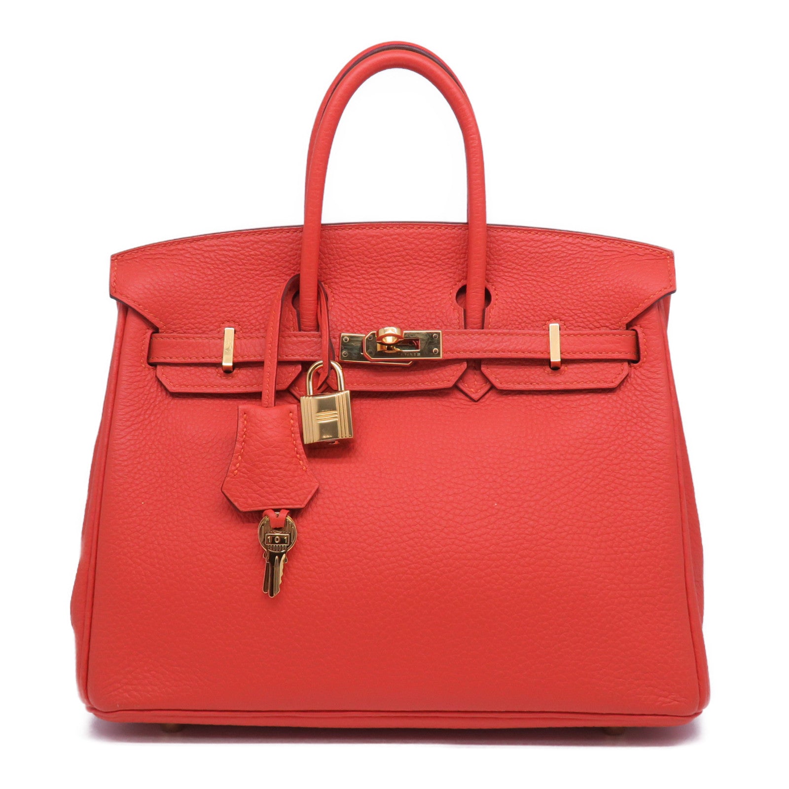 HERMES 【清倉大減價】Togo皮革Birkin 25金扣手挽袋火焰橘色