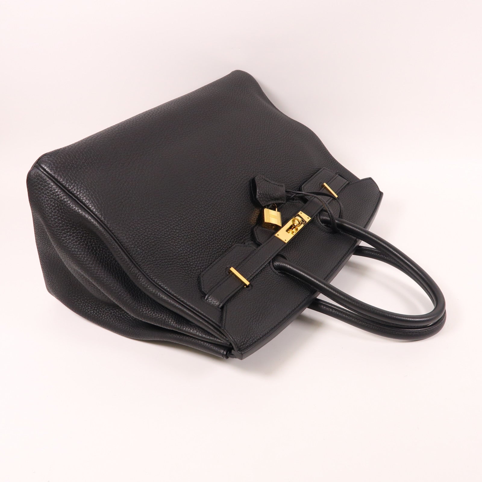 HERMES Clemence皮革Birkin 35金扣手挽袋黑色
