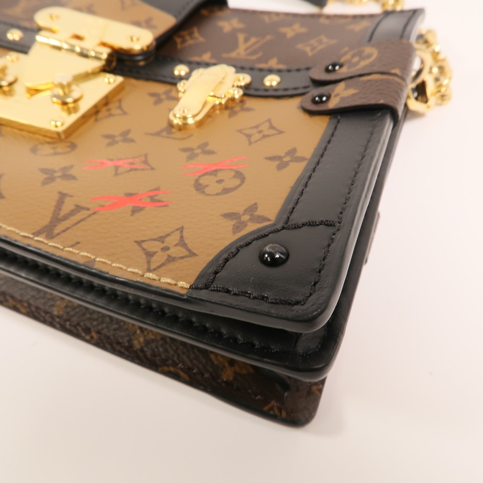 LOUIS VUITTON Monogram Reverse Trunk Clutch金扣鏈帶肩背袋