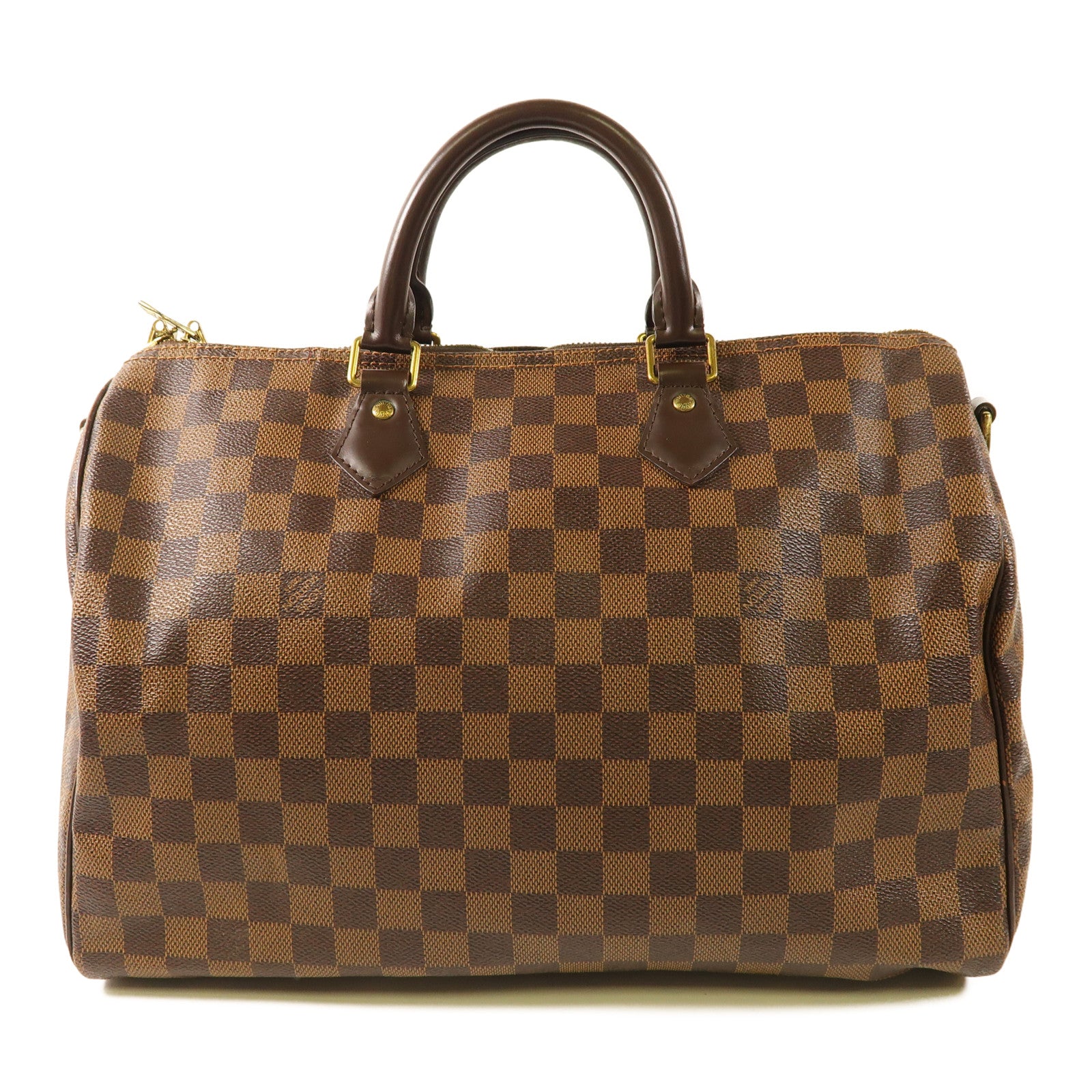 LOUIS VUITTON Damier Speedy Bandouliere 30金扣手挽肩背兩用袋棕色