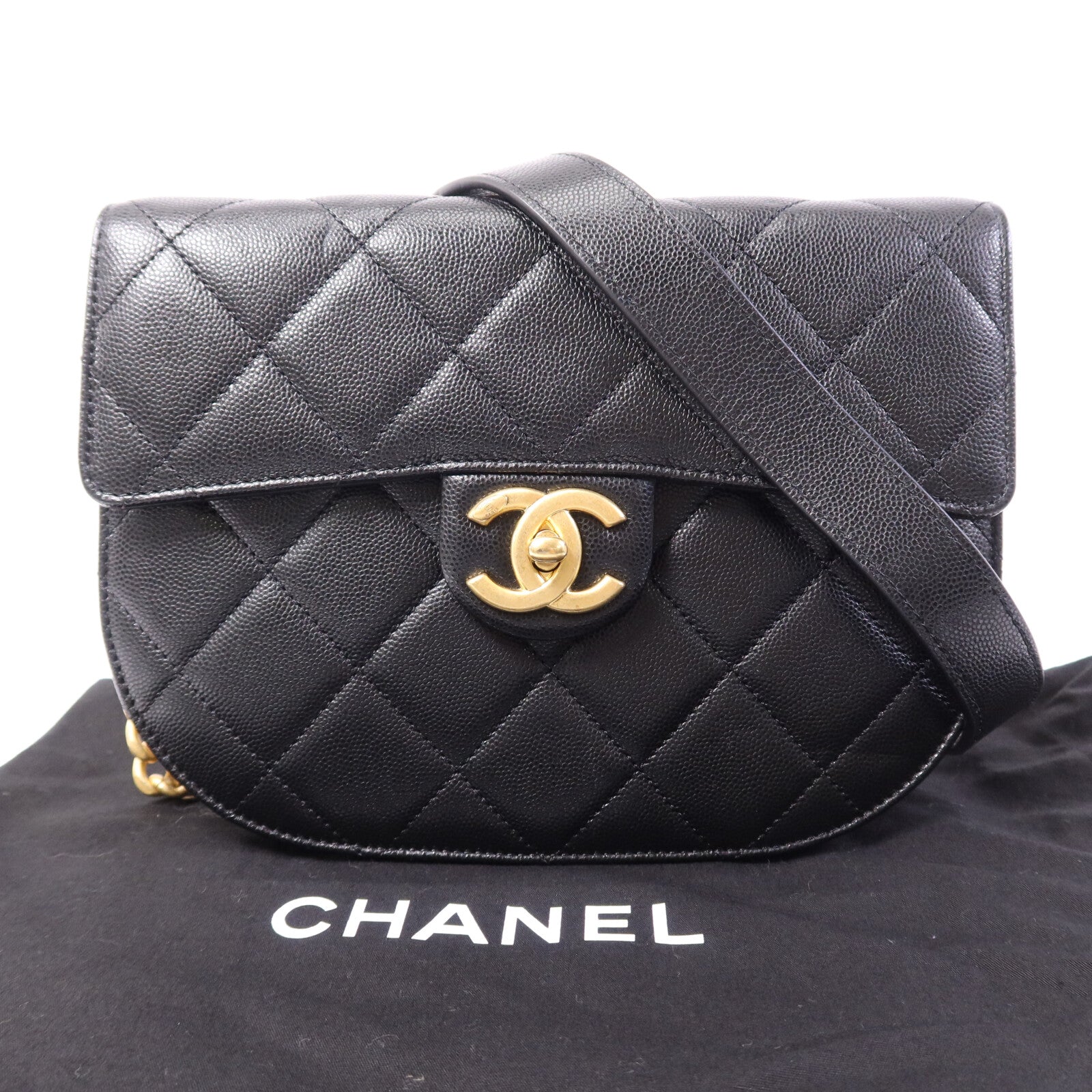 CHANEL 牛皮皮革Chain Shoulder Bag金扣鏈帶肩背袋