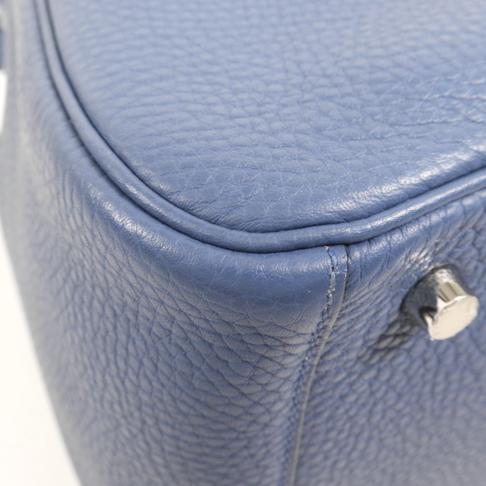 HERMES Clemence皮革Lindy 30銀扣手挽肩背兩用袋Bleu Brighton
