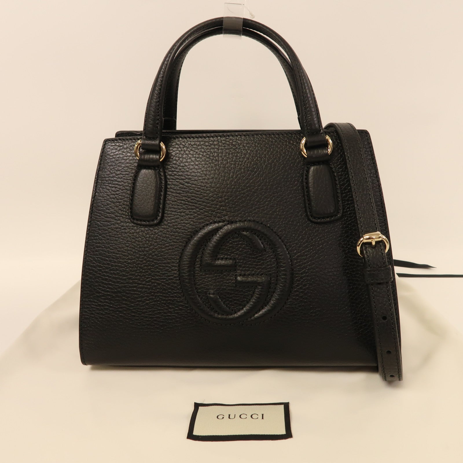 GUCCI 牛皮皮革2 Way Shoulder金扣手挽肩背兩用袋黑色