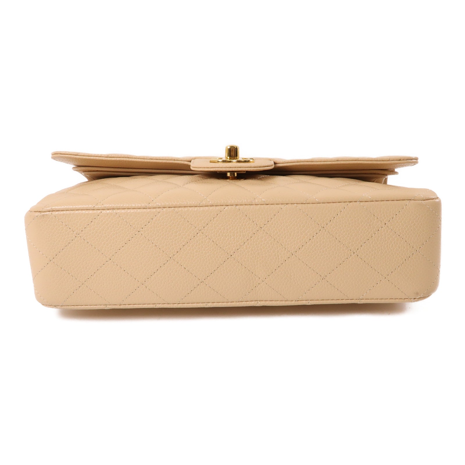 CHANEL 牛皮皮革Classic 25金扣肩背袋米色