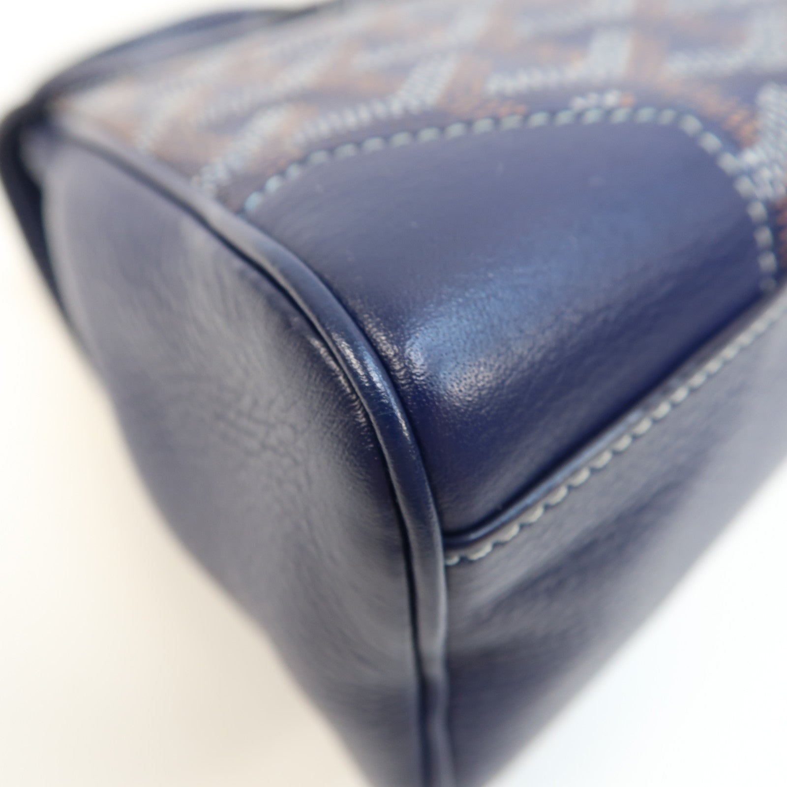 GOYARD 塗層帆布/皮革Saigon銀扣手挽肩背兩用袋深藍色