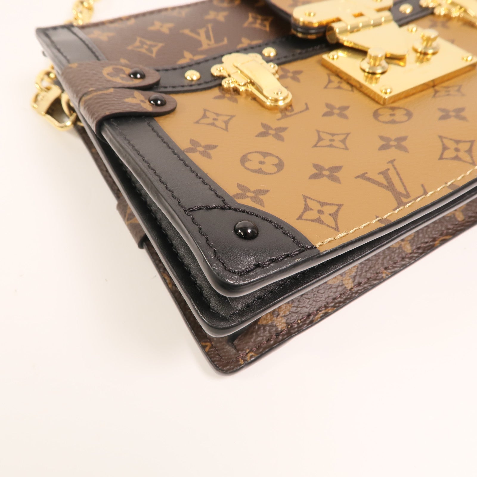 LOUIS VUITTON Monogram Reverse Trunk Clutch金扣鏈帶肩背袋