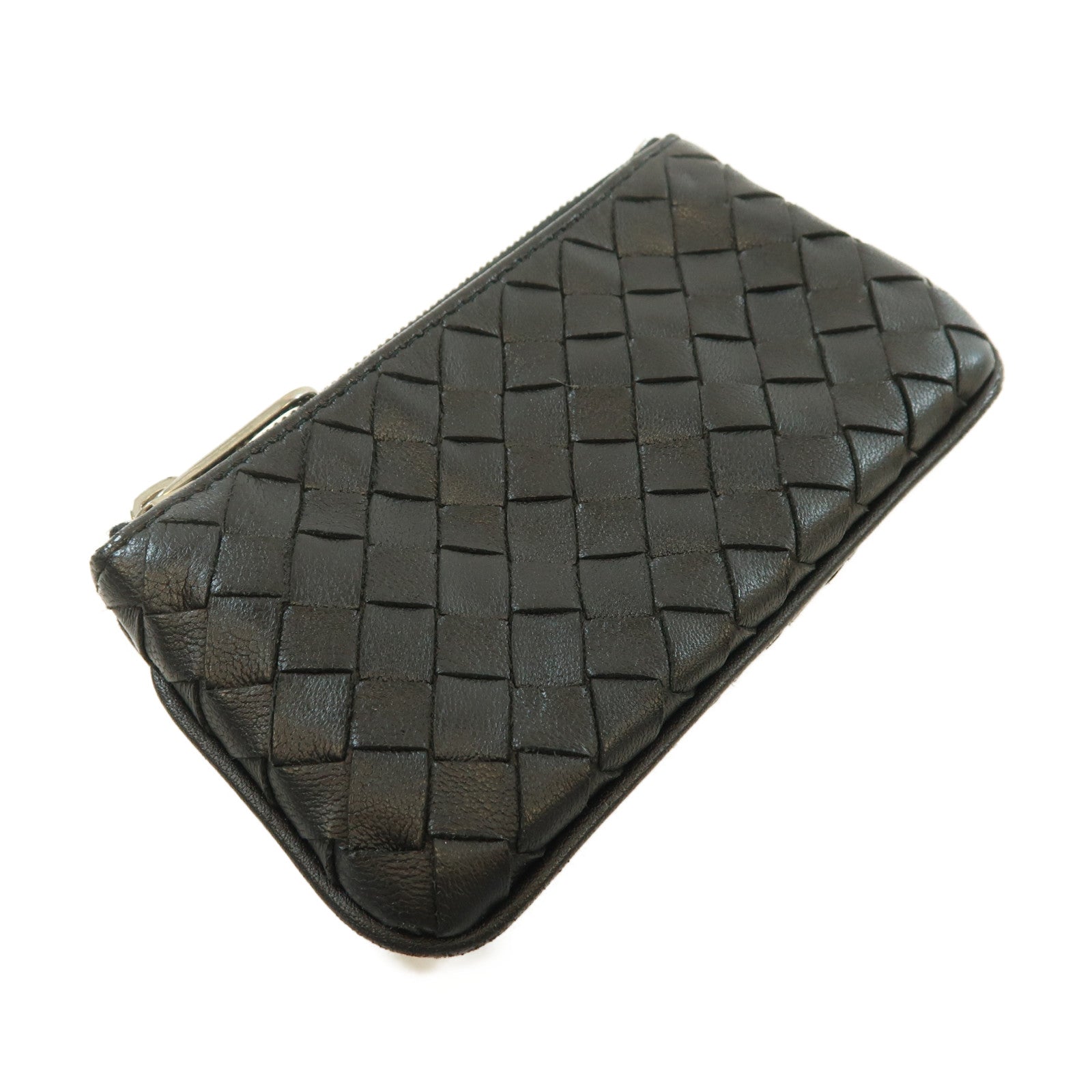 BOTTEGA VENETA 織紋羊皮皮革Coin Case銀扣零錢包黑色