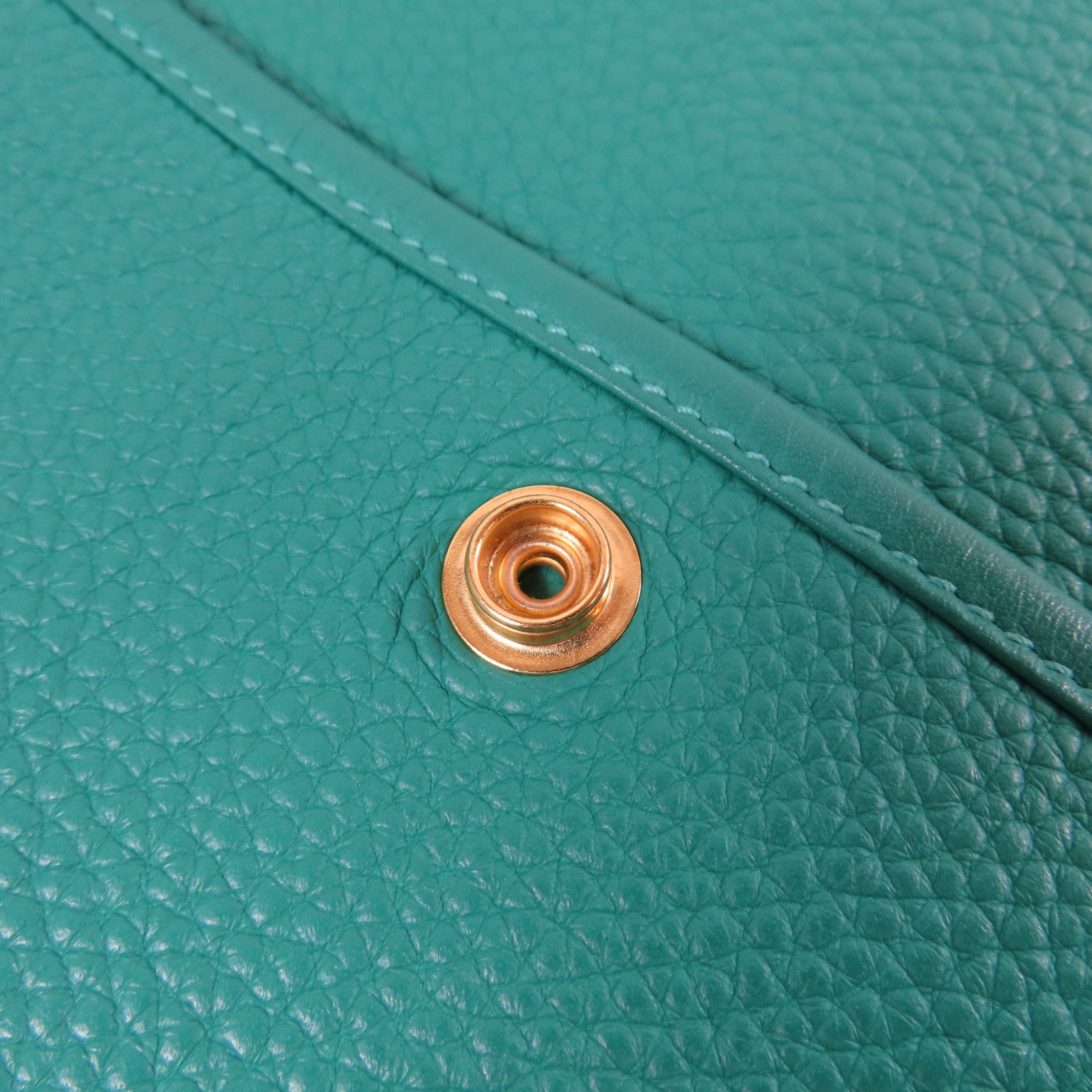 HERMES Clemence皮革Evelyne GM金扣肩背袋綠色