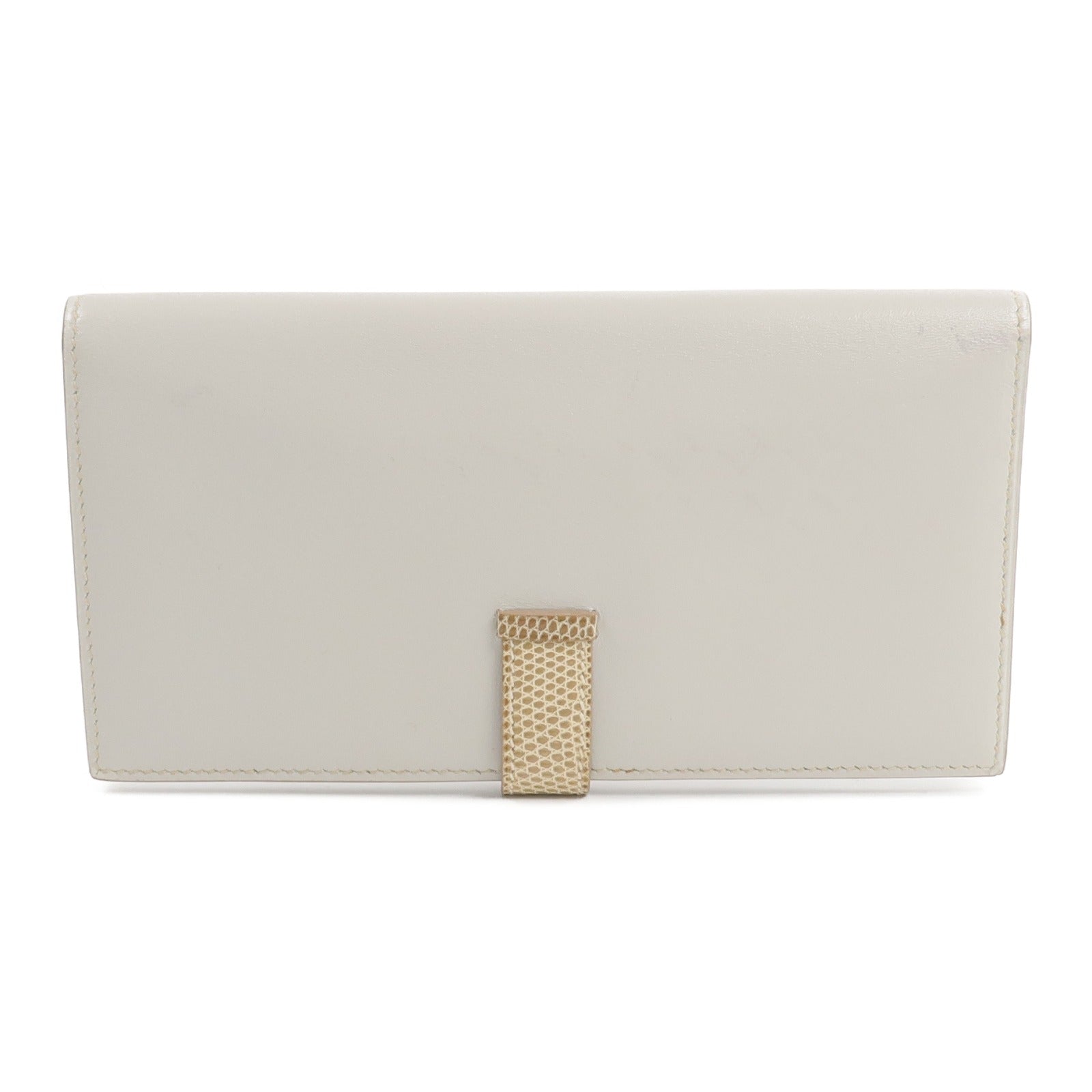 HERMES Tadelakt皮革/蜥蝪皮革Bearn Long Wallet長錢包Gris Perle
