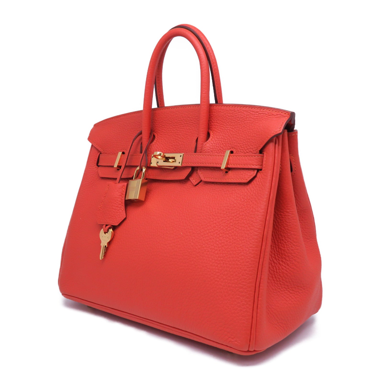 HERMES 【清倉大減價】Togo皮革Birkin 25金扣手挽袋火焰橘色