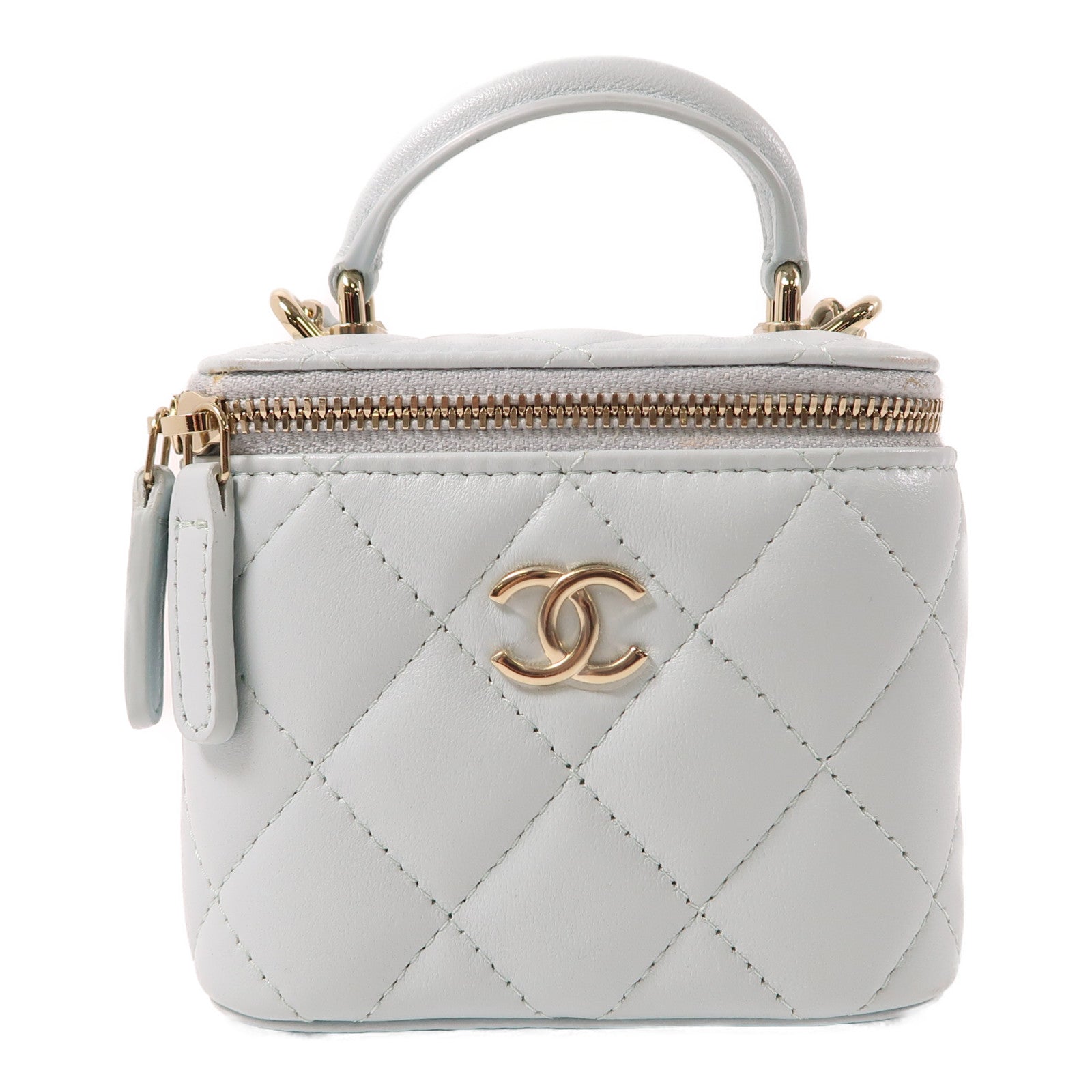 CHANEL 【激減優惠】菱格羊皮皮革Chain Shoulder金扣鏈帶手挽肩背兩用袋淺綠色