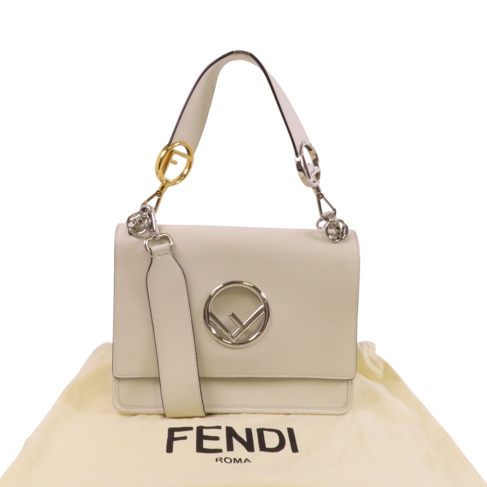 FENDI 牛皮皮革Kan I F Long銀扣手挽肩背兩用袋