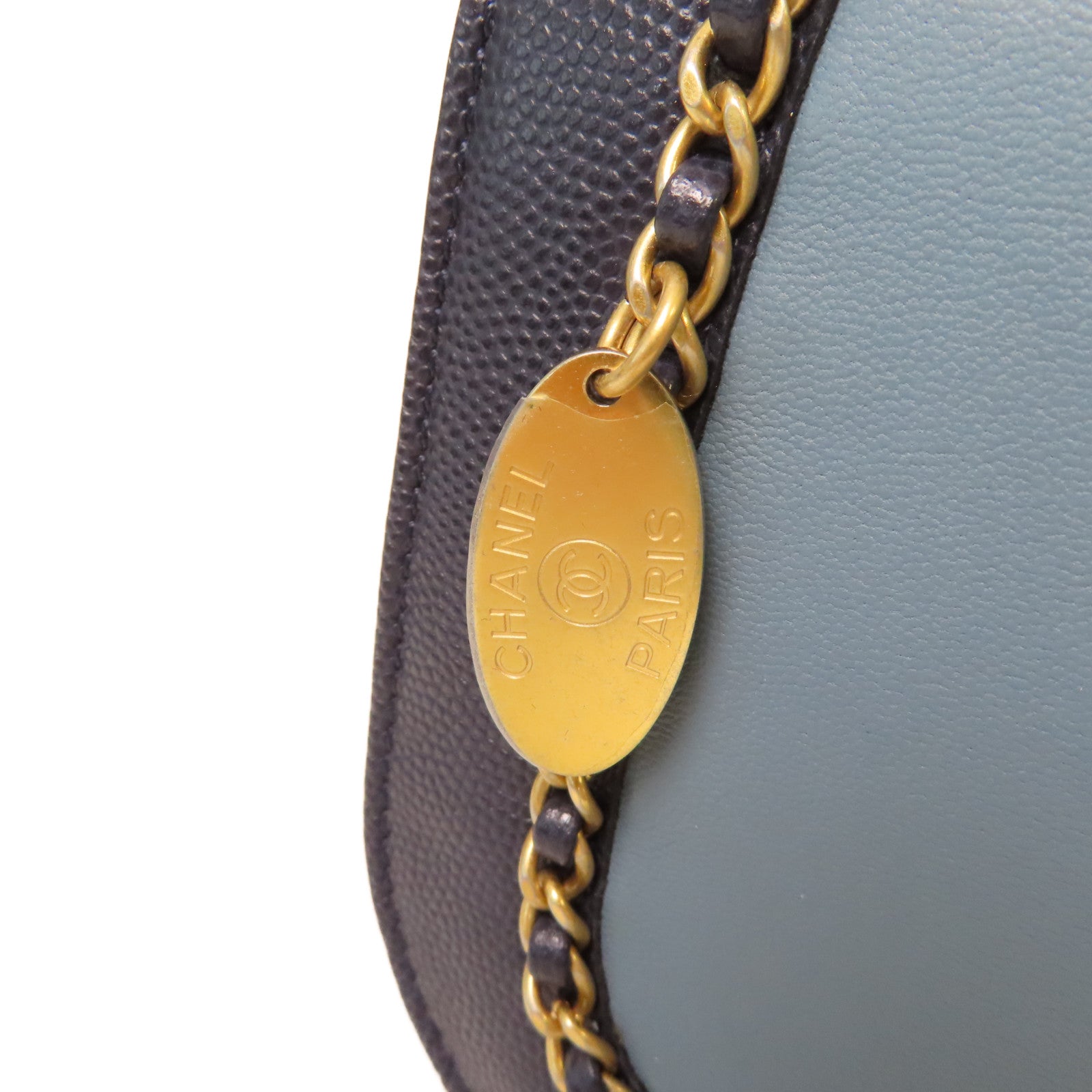 CHANEL 【激減優惠】牛皮皮革/Caviar皮革Chain Shoulder Bag金扣鏈帶肩背袋深藍色/淺藍色