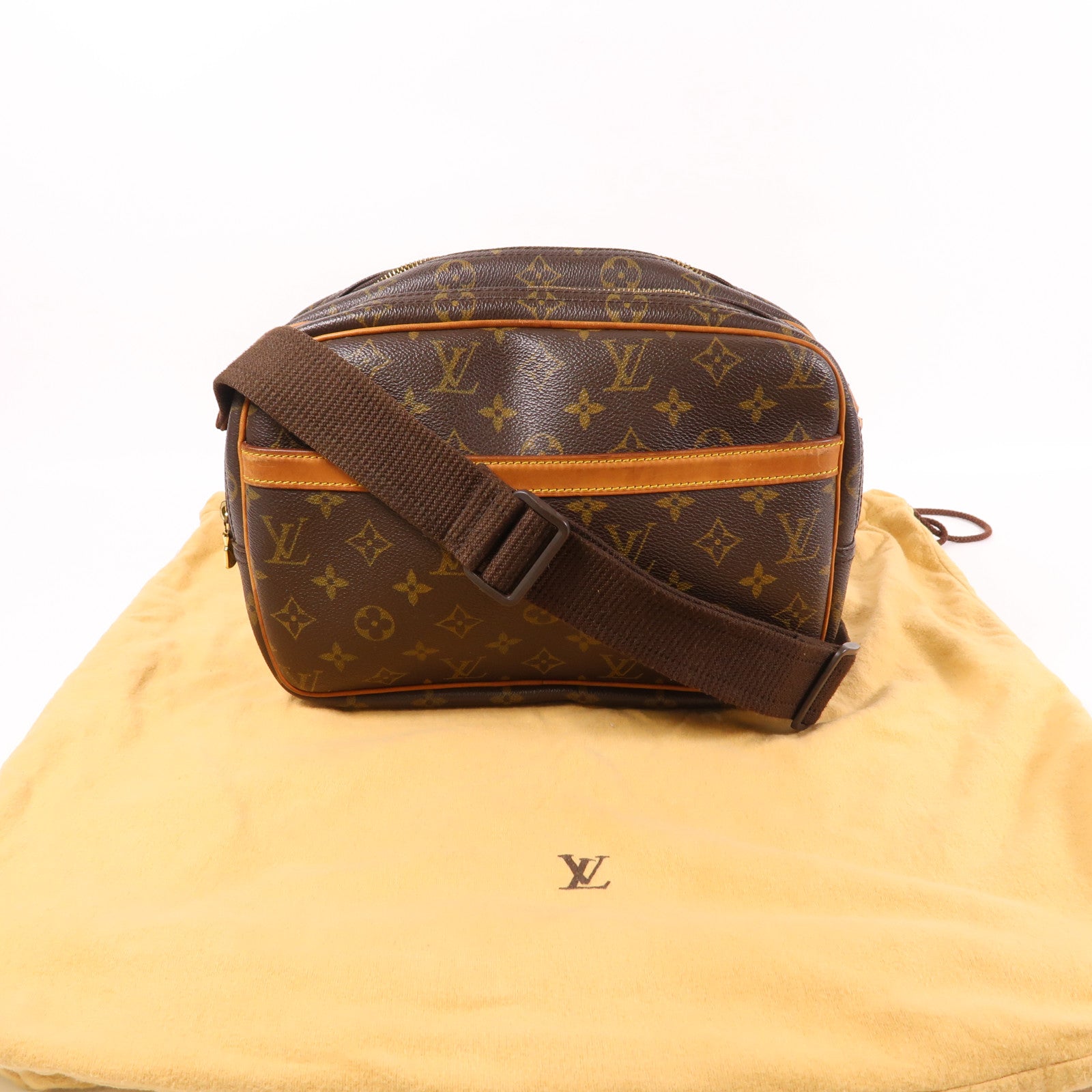 LOUIS VUITTON Monogram Reporter PM金扣肩背袋棕色