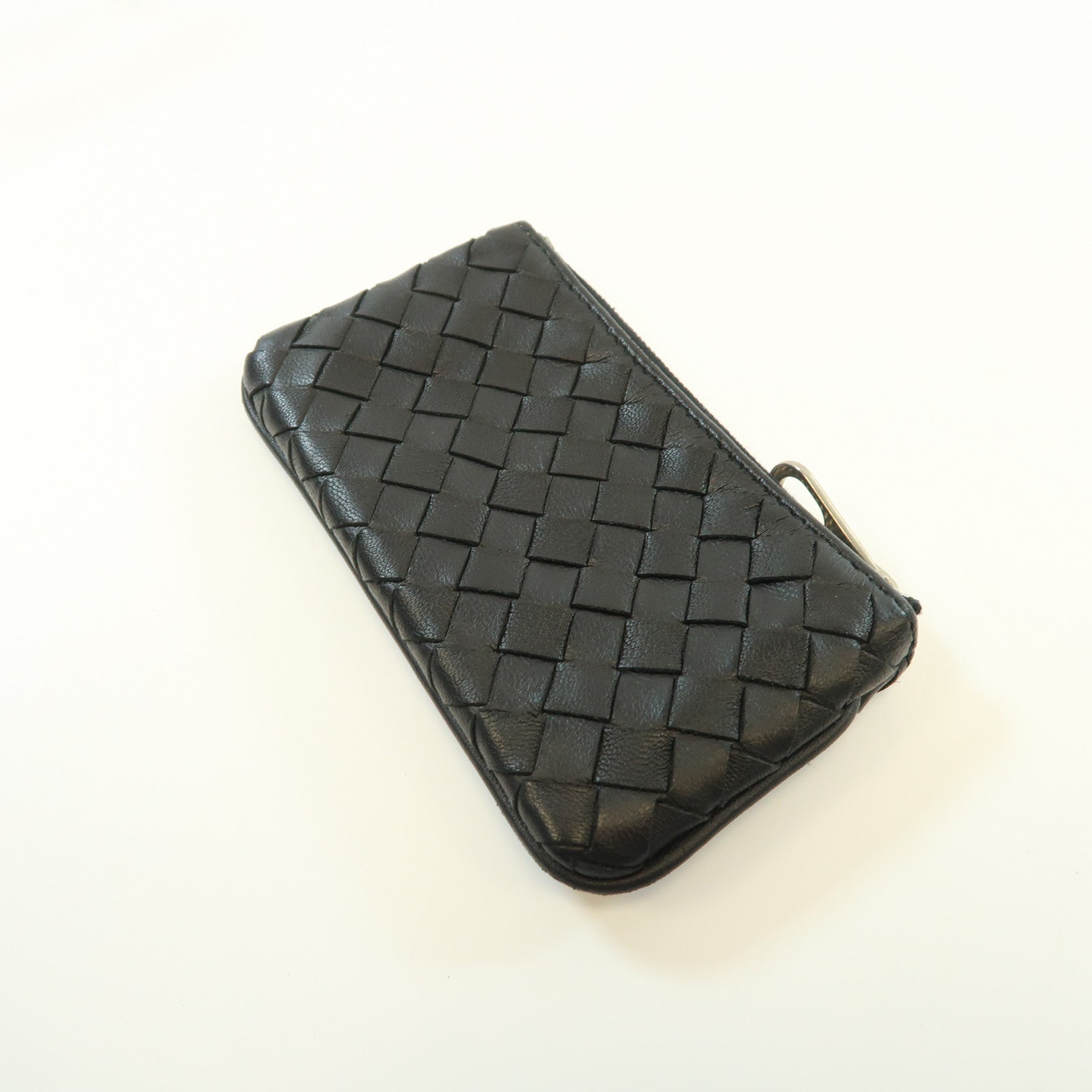 BOTTEGA VENETA 織紋羊皮皮革Coin Case銀扣零錢包黑色