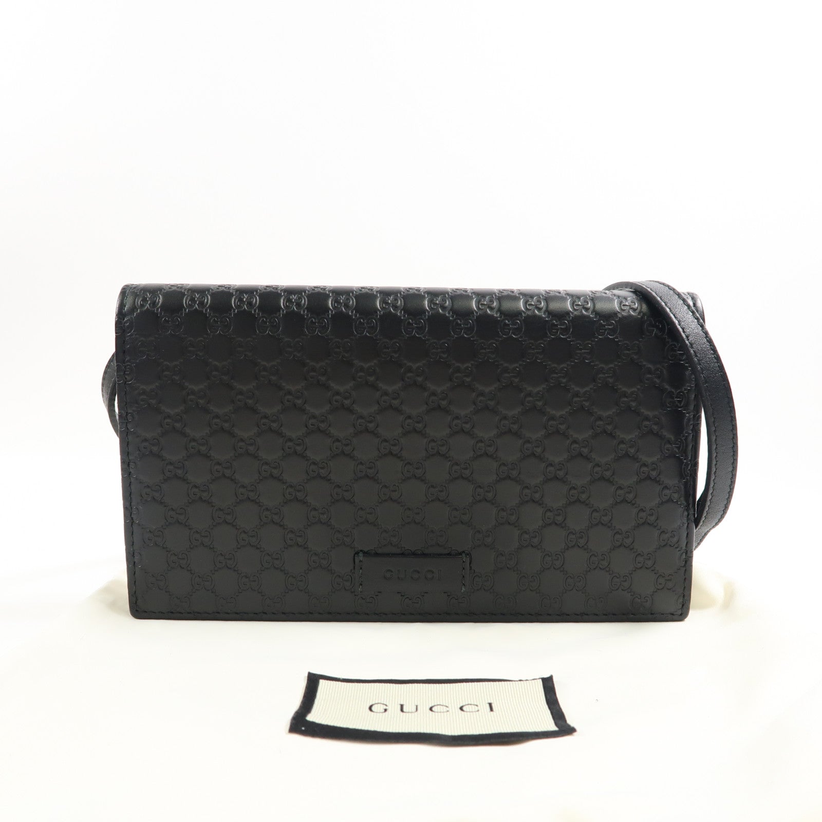GUCCI Guccissima皮革Shoulder Wallet金扣肩背袋黑色