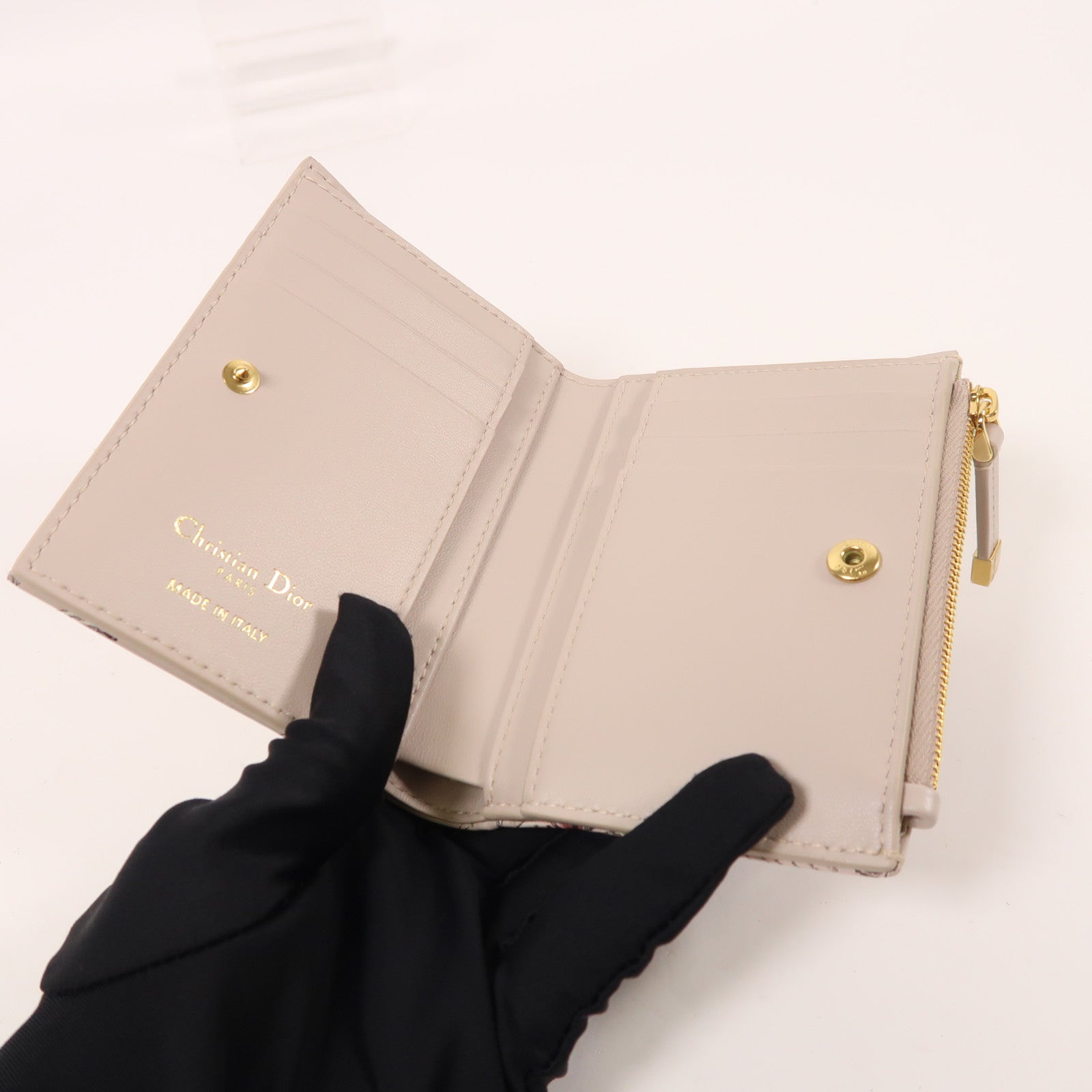 Dior 牛皮皮革Caro Dahlia Wallet金扣錢包