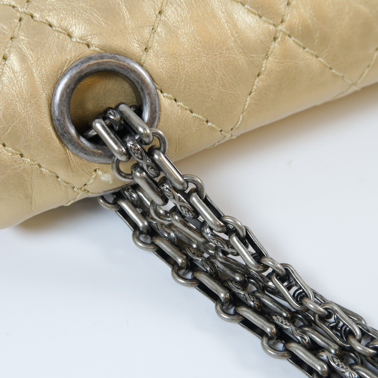 CHANEL **【激減優惠】菱格牛皮皮革2.55 Chain Shoulder Bag銀扣鏈帶肩背袋金色