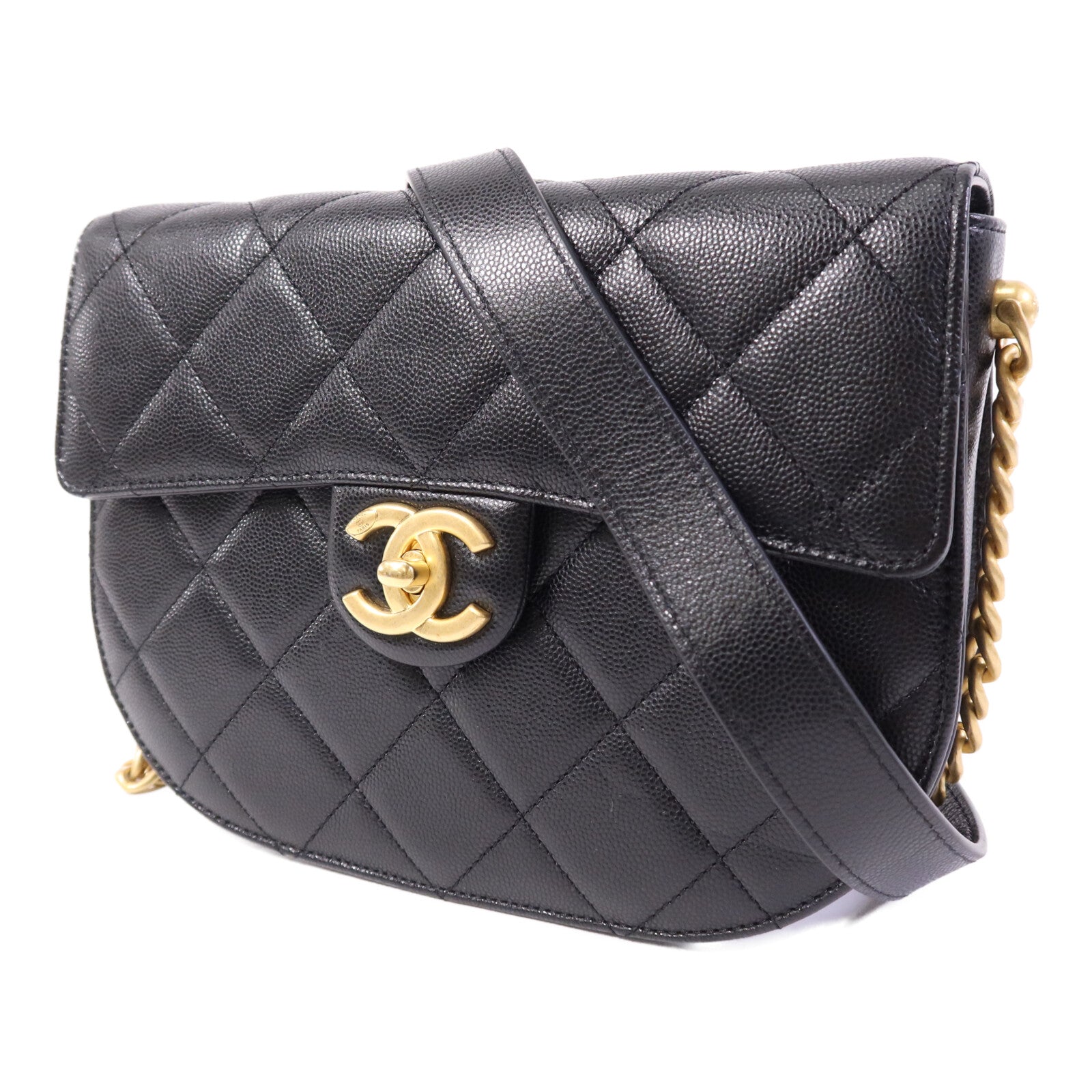 CHANEL 牛皮皮革Chain Shoulder Bag金扣鏈帶肩背袋