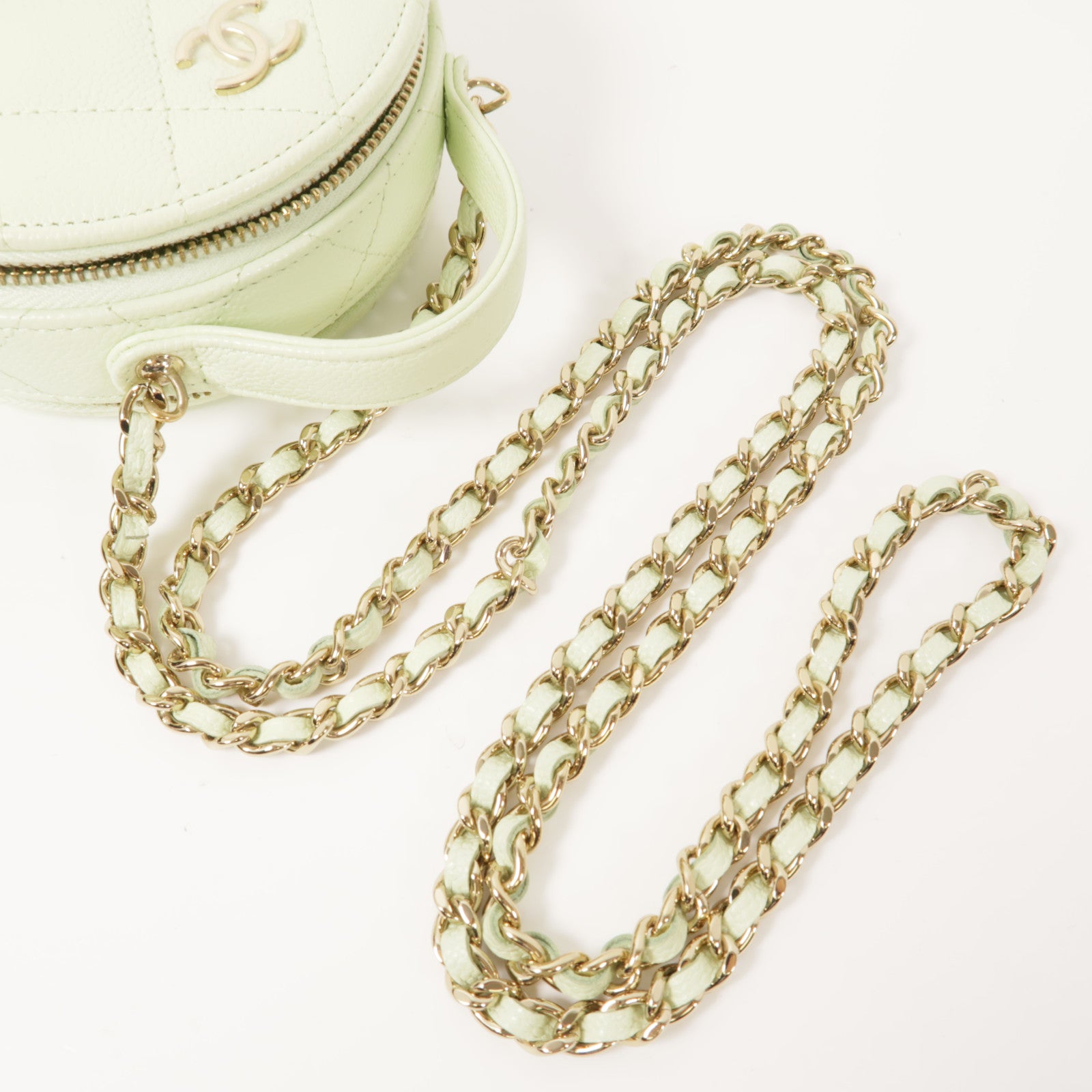 CHANEL 牛皮皮革Mini Round Vanity金扣手挽肩背兩用袋