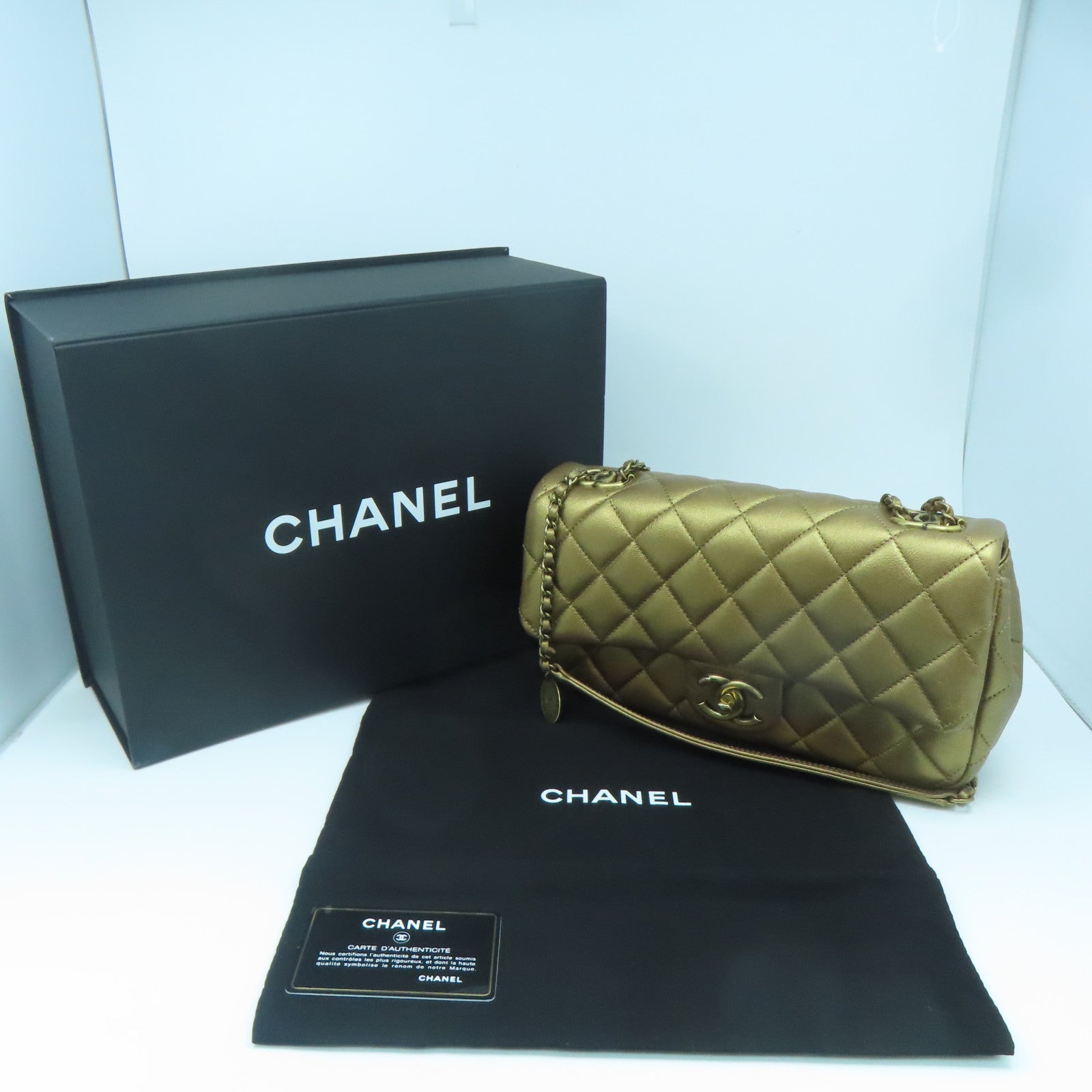 CHANEL rhombic cowhide leather Chain Shoulder gold buckle chain strap shoulder bag gold