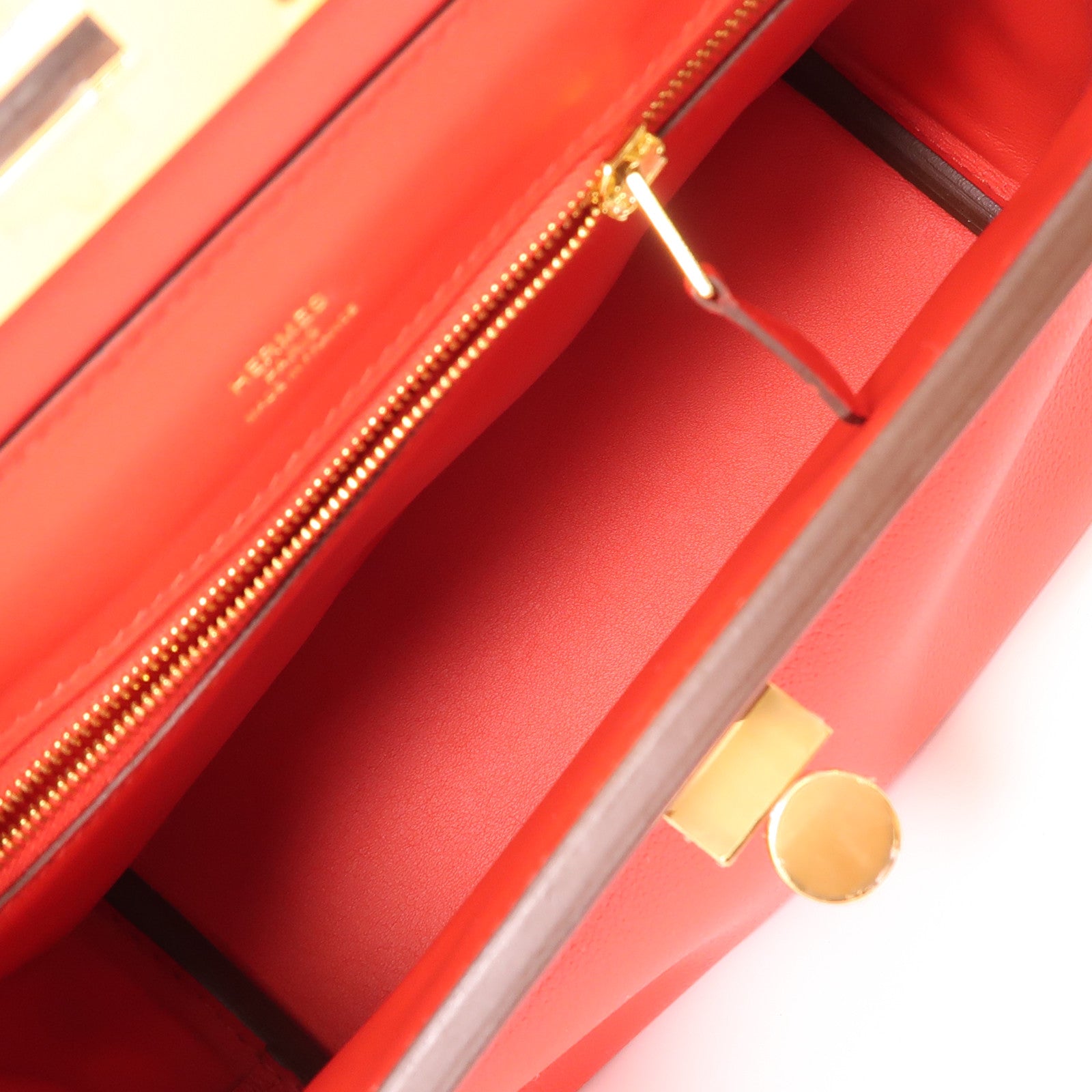 HERMES Evercolor皮革24/24 Mini金扣手挽肩背兩用袋Rouge Tomate