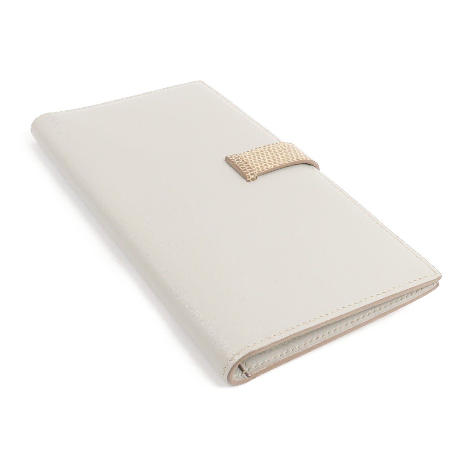 HERMES Tadelakt皮革/蜥蝪皮革Bearn Long Wallet長錢包Gris Perle