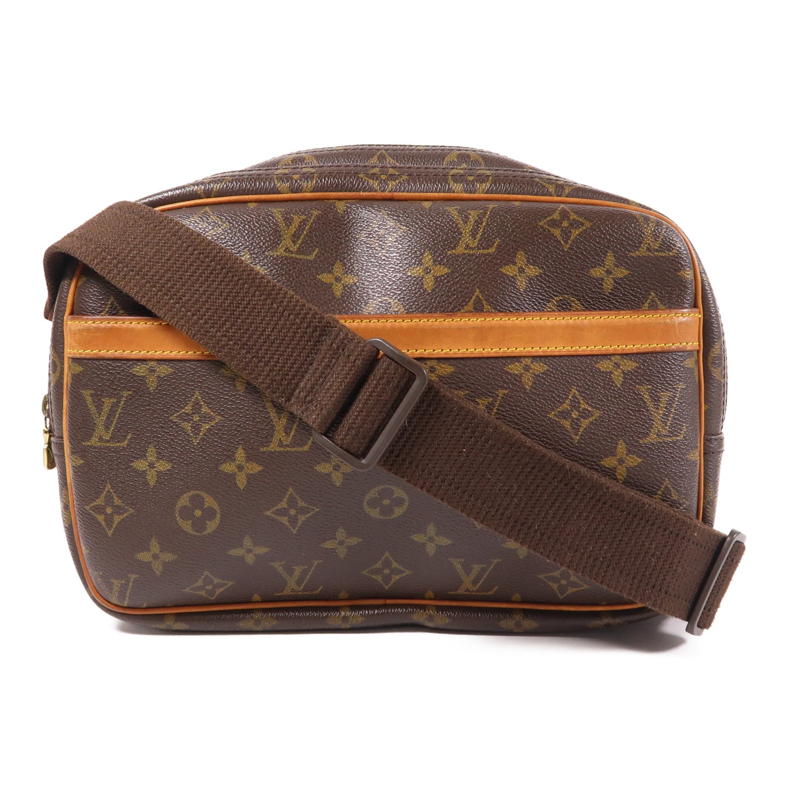 LOUIS VUITTON Monogram Reporter PM金扣肩背袋棕色