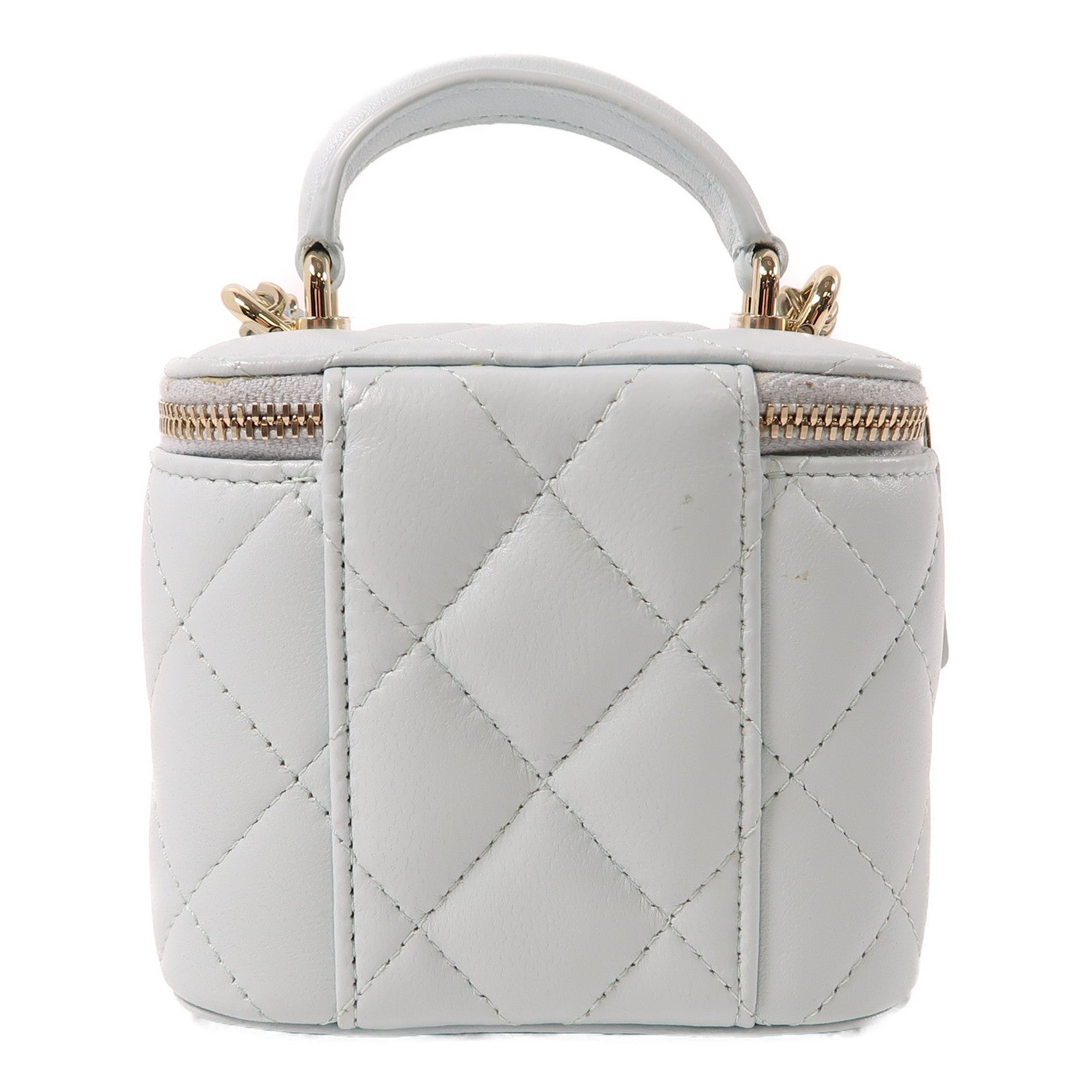 CHANEL 【激減優惠】菱格羊皮皮革Chain Shoulder金扣鏈帶手挽肩背兩用袋淺綠色