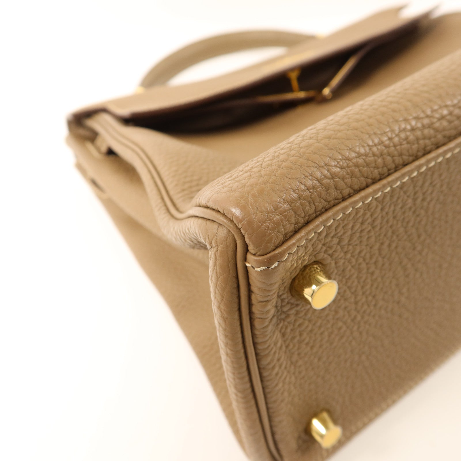HERMES Togo皮革Kelly 32金扣手挽肩背兩用袋Etoupe