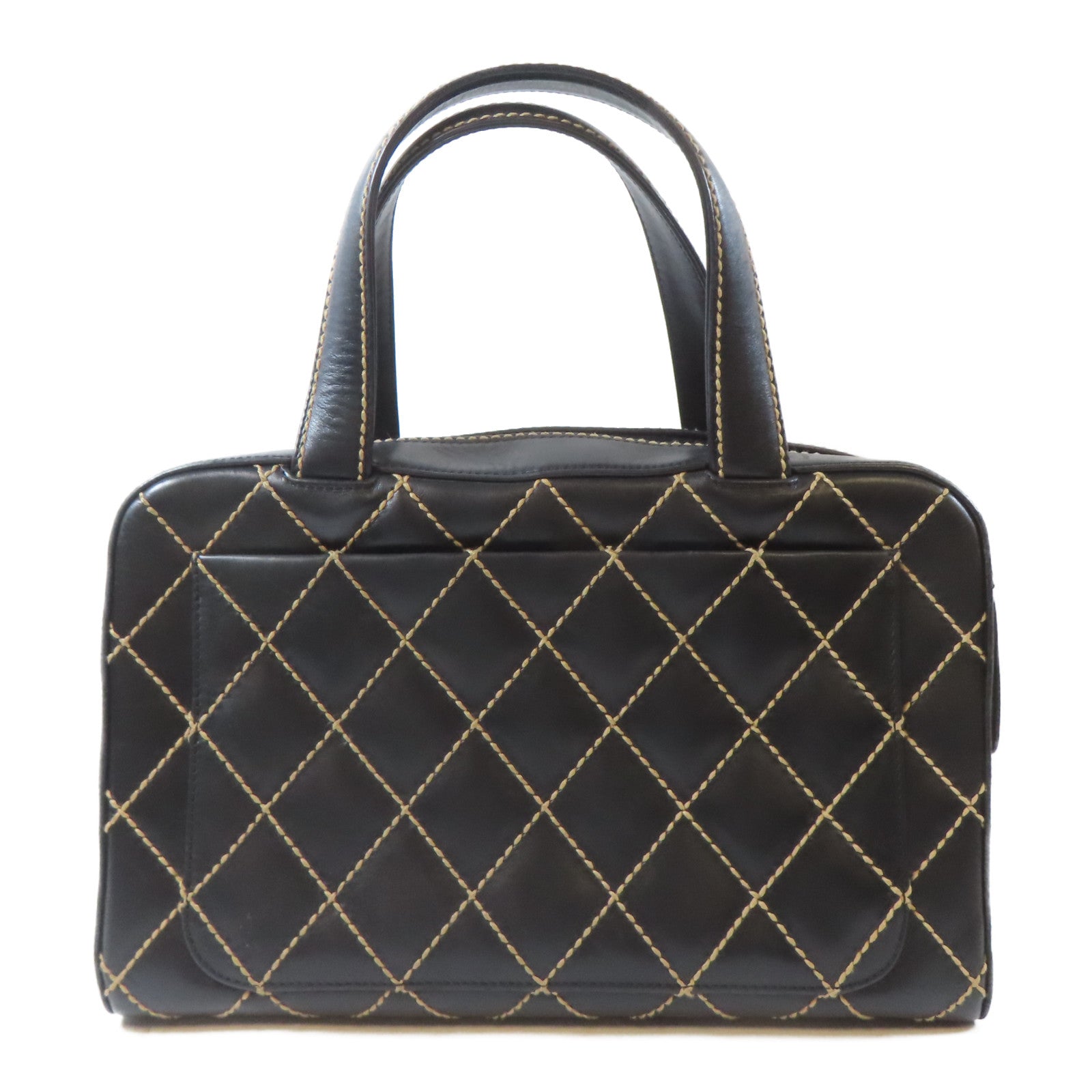 CHANEL 菱格牛皮皮革Vintage Handbag金扣金扣黑色