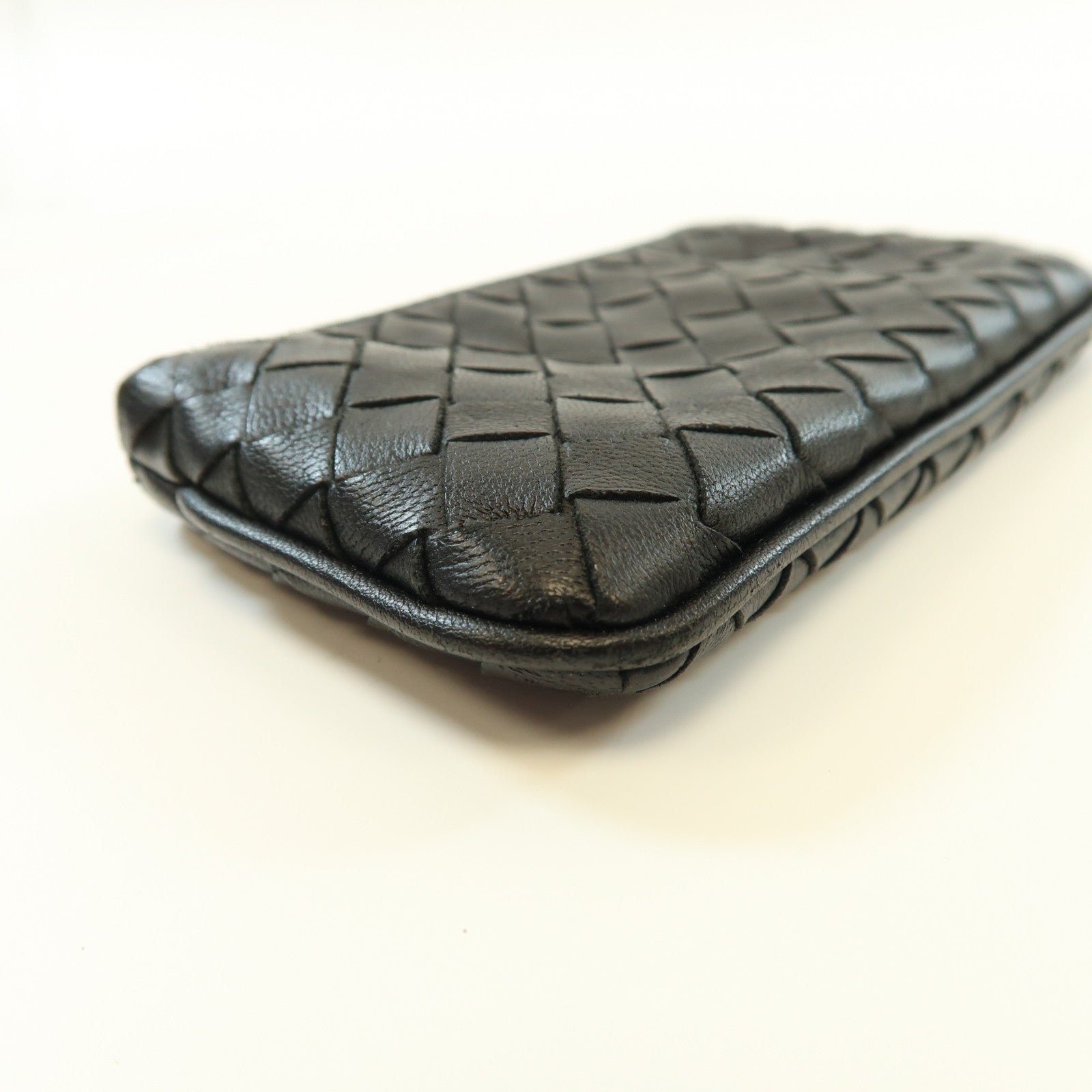 BOTTEGA VENETA 織紋羊皮皮革Coin Case銀扣零錢包黑色