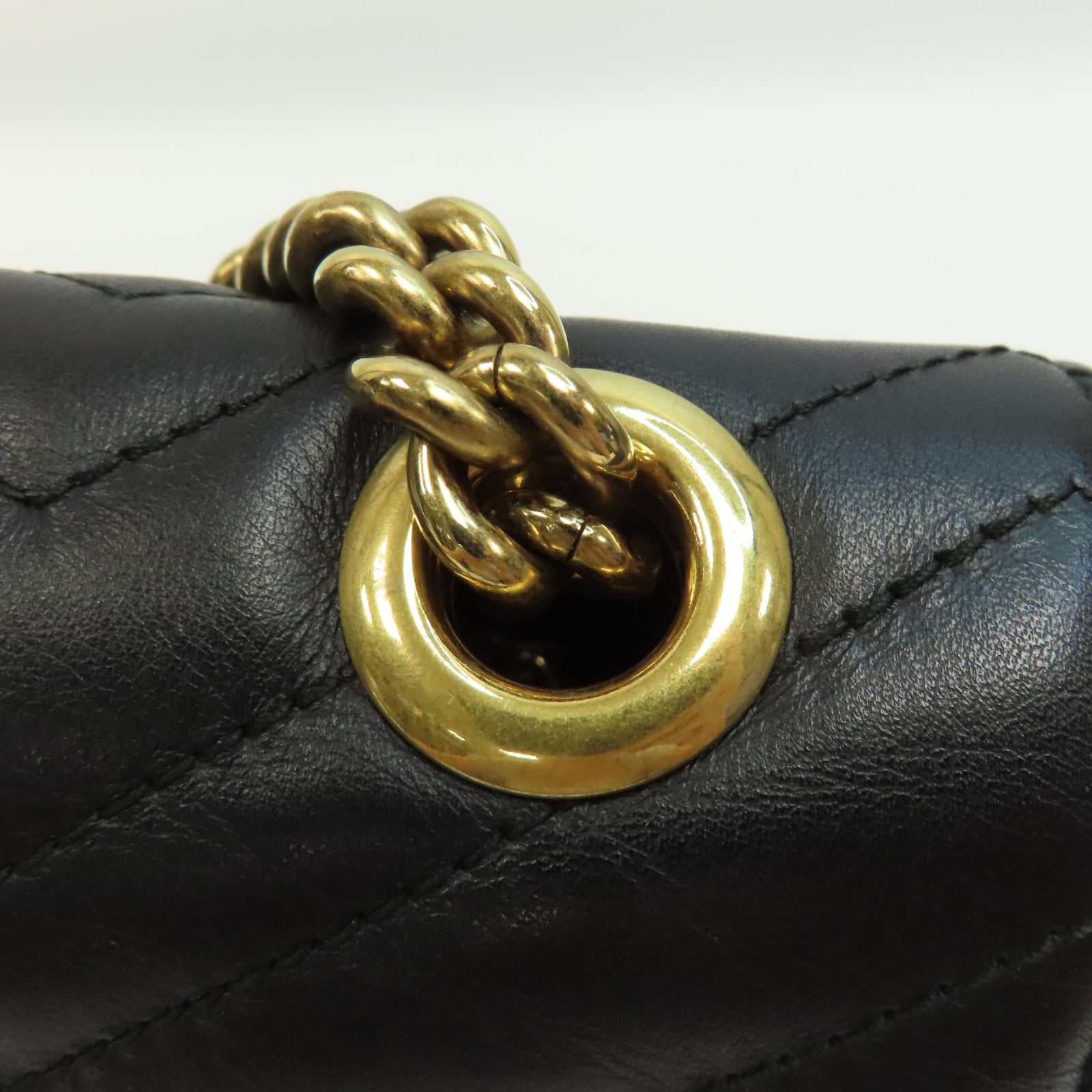 GUCCI 牛皮皮革GG Marmont金扣鏈帶肩背袋黑色