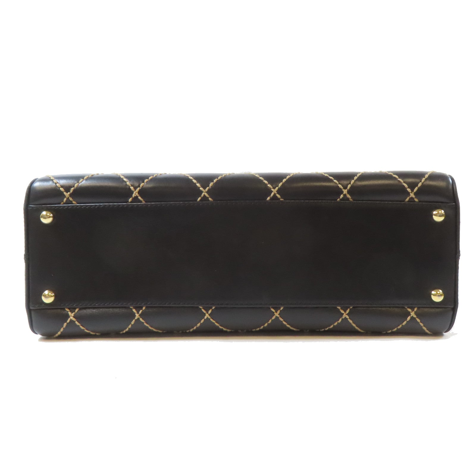 CHANEL 菱格牛皮皮革Vintage Handbag金扣金扣黑色