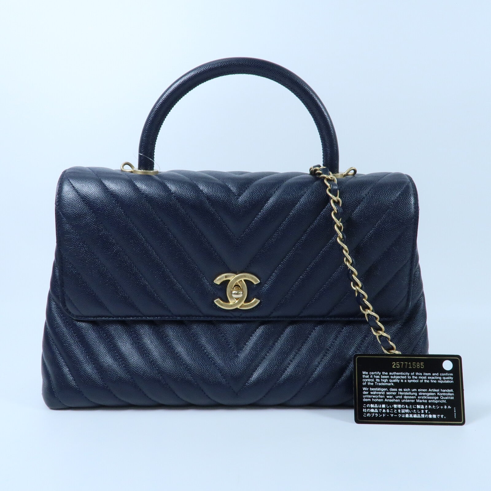 CHANEL 牛皮皮革Coco Handle Small金扣鏈帶手挽肩背兩用袋