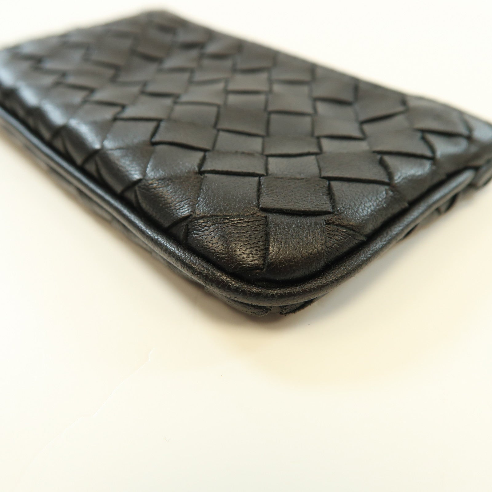 BOTTEGA VENETA 織紋羊皮皮革Coin Case銀扣零錢包黑色