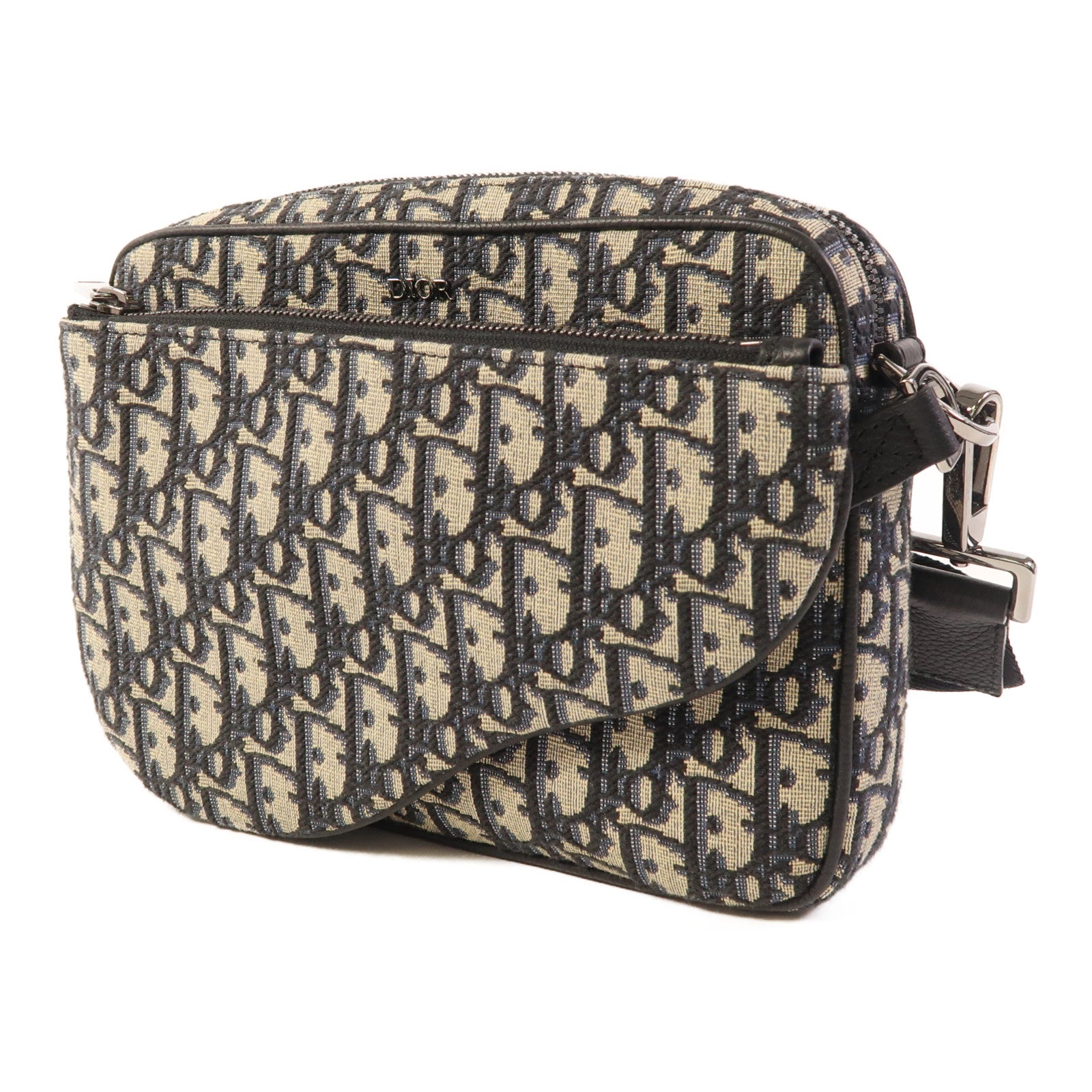 Dior 帆布Saddle Triple Pouch銀扣肩背袋