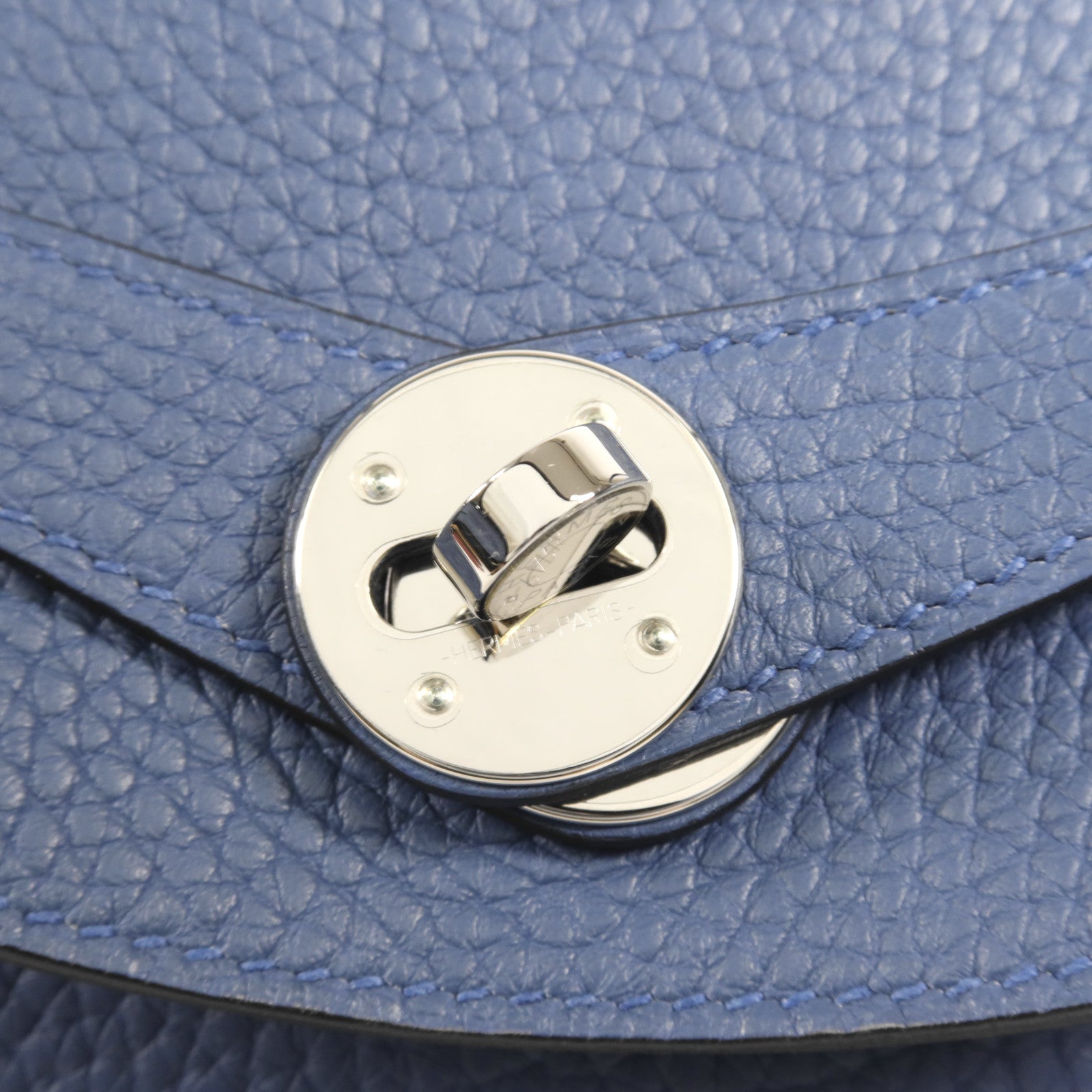 HERMES Clemence皮革Lindy 30銀扣手挽肩背兩用袋Bleu Brighton