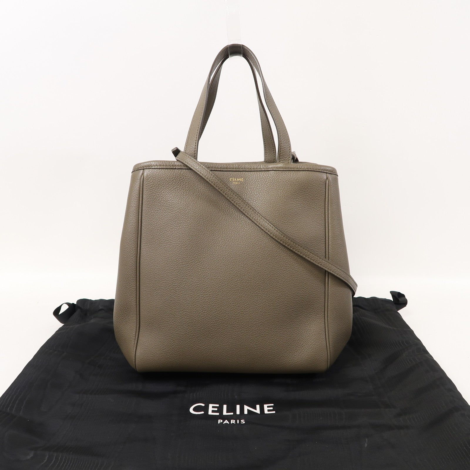 CELINE 【激減優惠】牛皮皮革Folded Cabas金扣手挽肩背兩用袋灰色