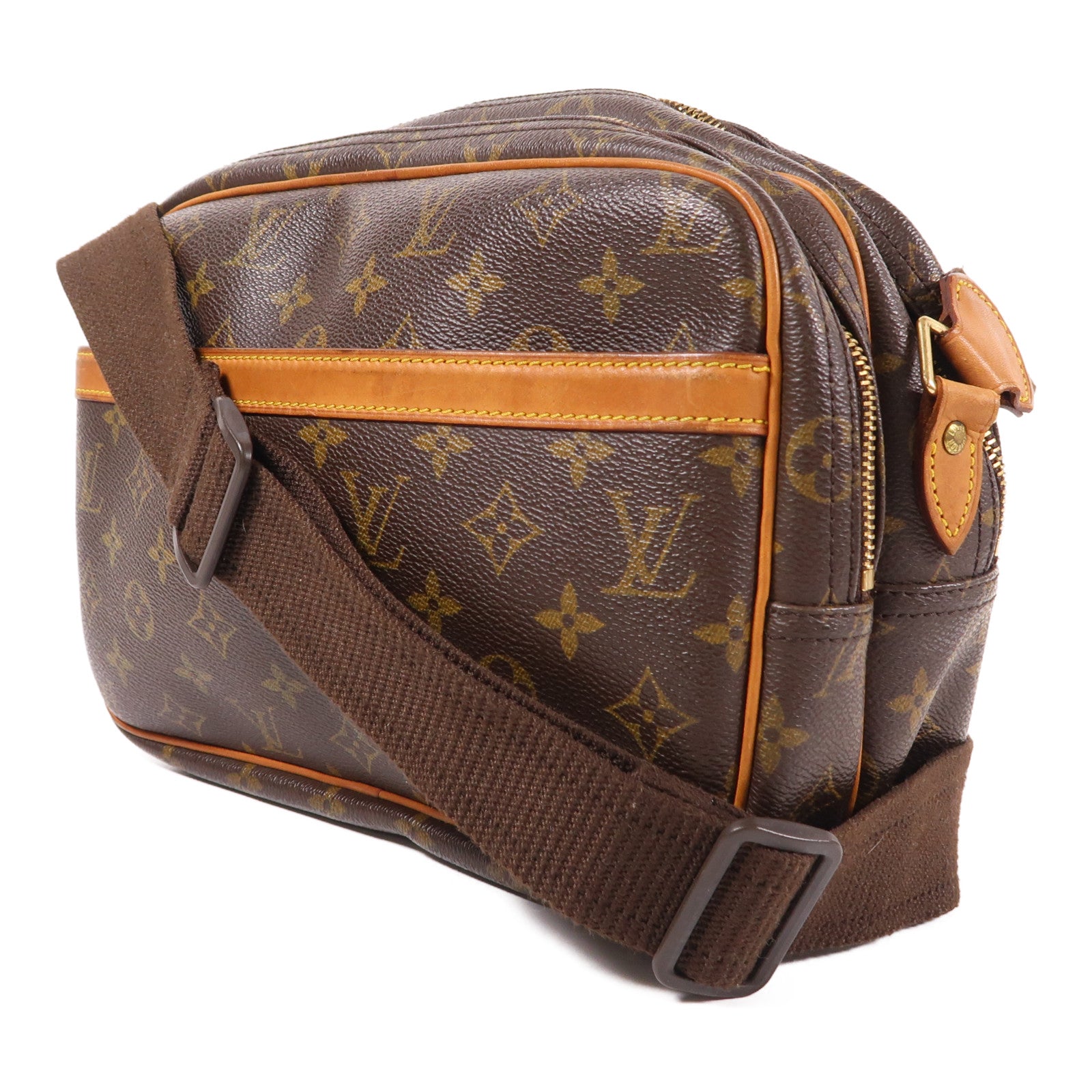 LOUIS VUITTON Monogram Reporter PM金扣肩背袋棕色