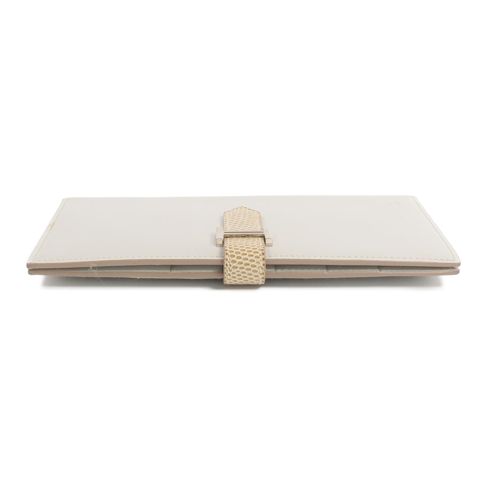 HERMES Tadelakt皮革/蜥蝪皮革Bearn Long Wallet長錢包Gris Perle