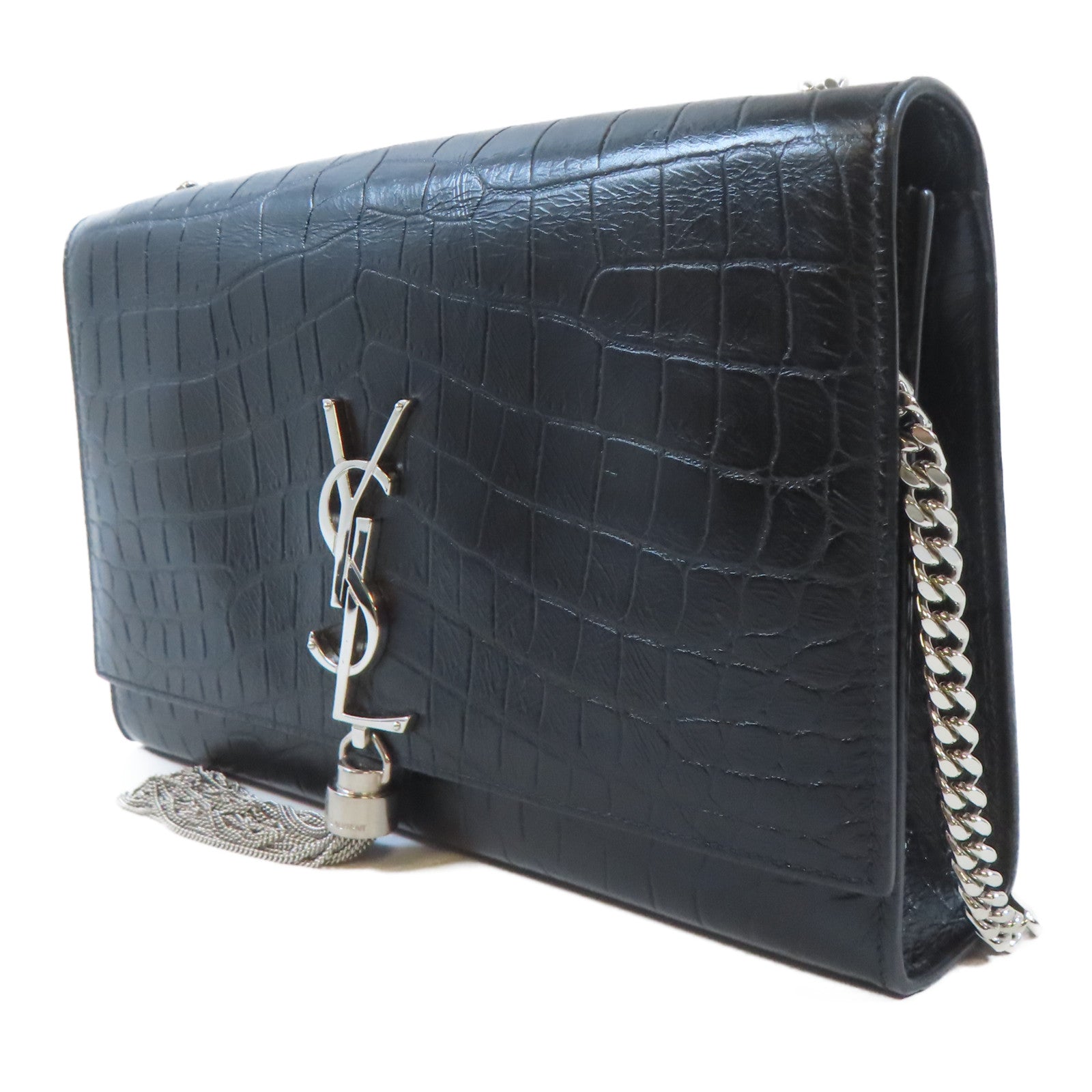 SAINT LAURENT 牛皮皮革Kate Tassel Bag銀扣鏈帶肩背袋黑色