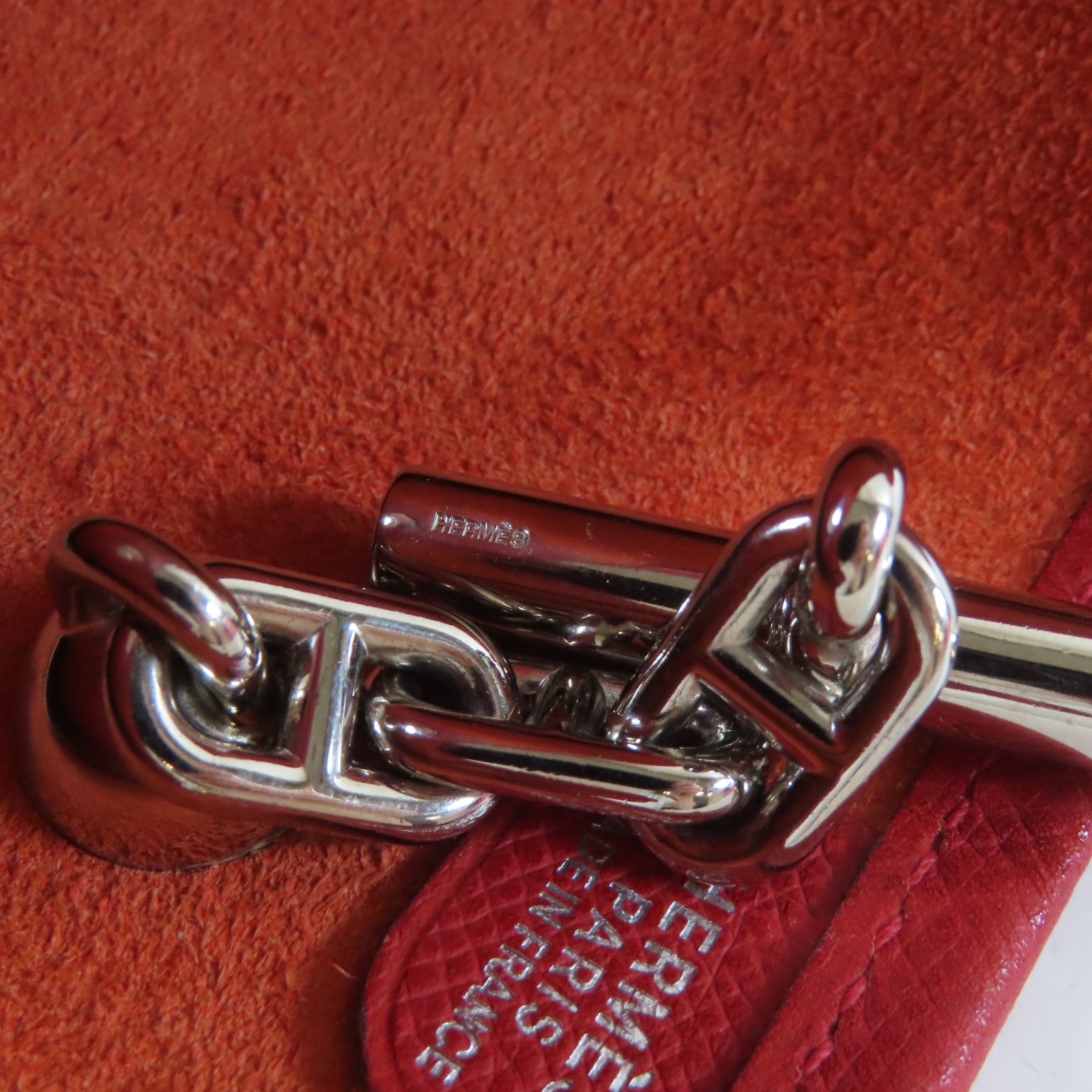 HERMES Epsom皮革Vespa Shoulder Bag銀扣肩背袋法拉利紅色