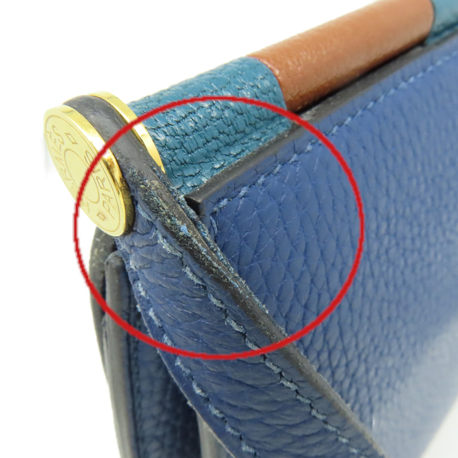 HERMES 【激減優惠】Clemence皮革Sac Saut 25 Shoulder Bag金扣肩背袋藍色