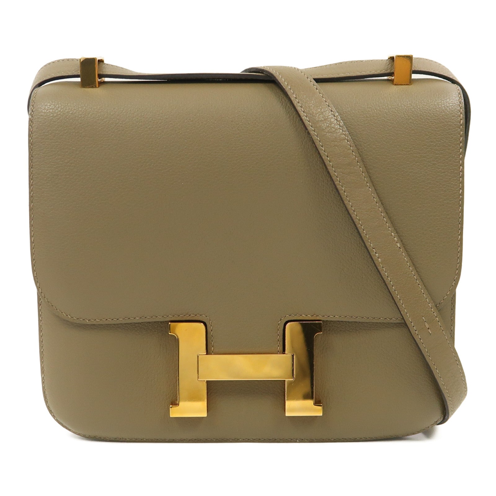 HERMES Evercolor皮革Constance 24金扣肩背袋Origan