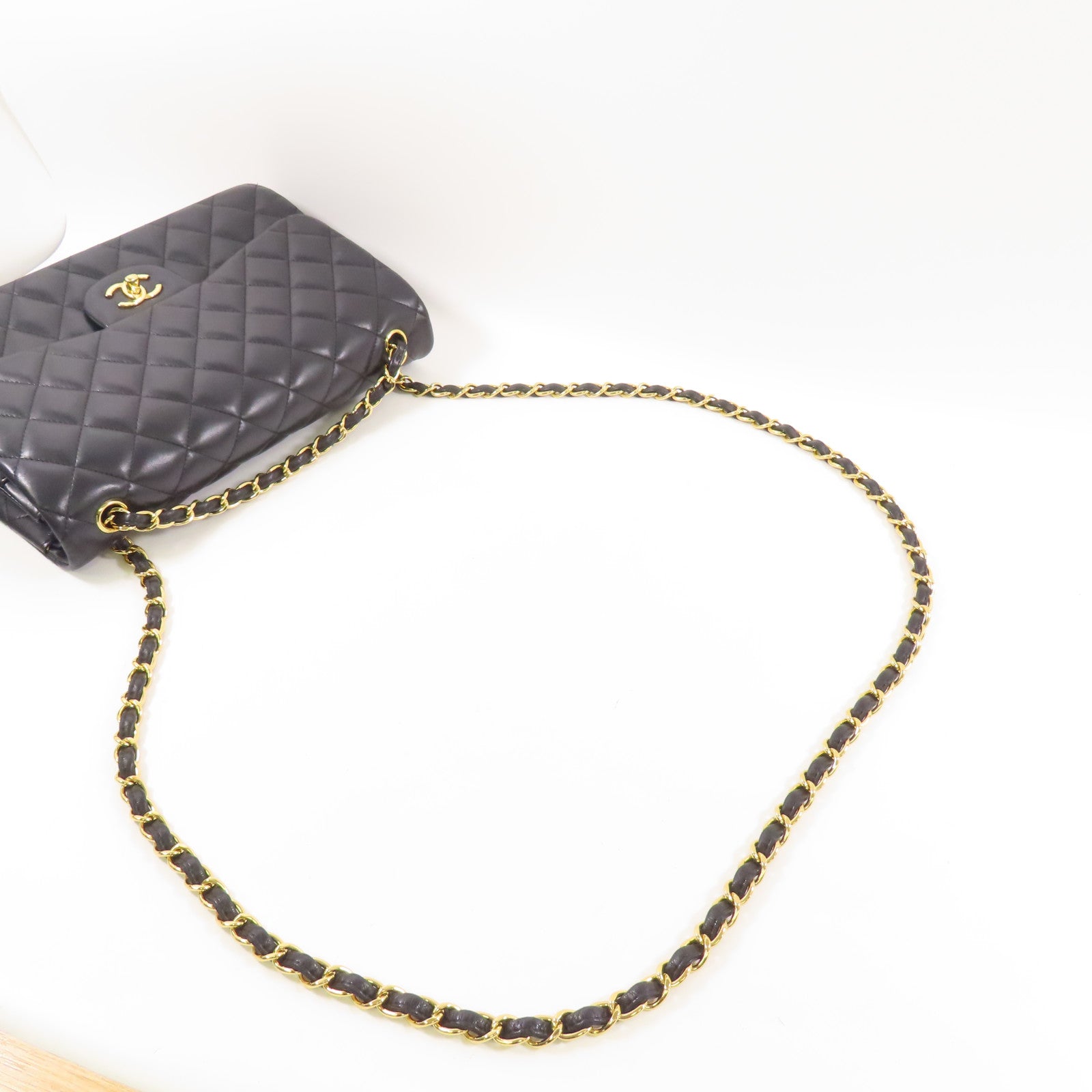 CHANEL 羊皮皮革Large Classic金扣鏈帶肩背袋