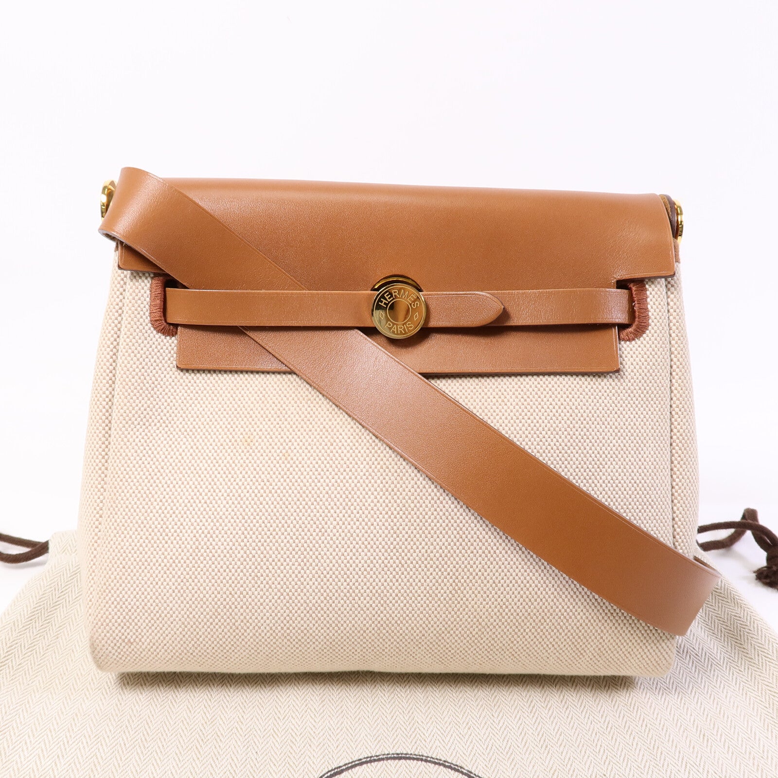 HERMES 帆布Mini Herbag肩背袋Gold