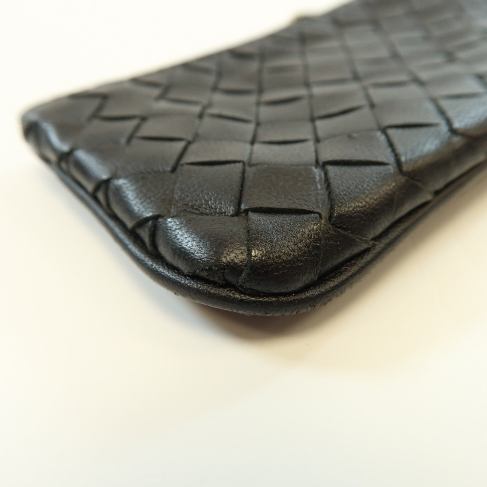 BOTTEGA VENETA 織紋羊皮皮革Coin Case銀扣零錢包黑色