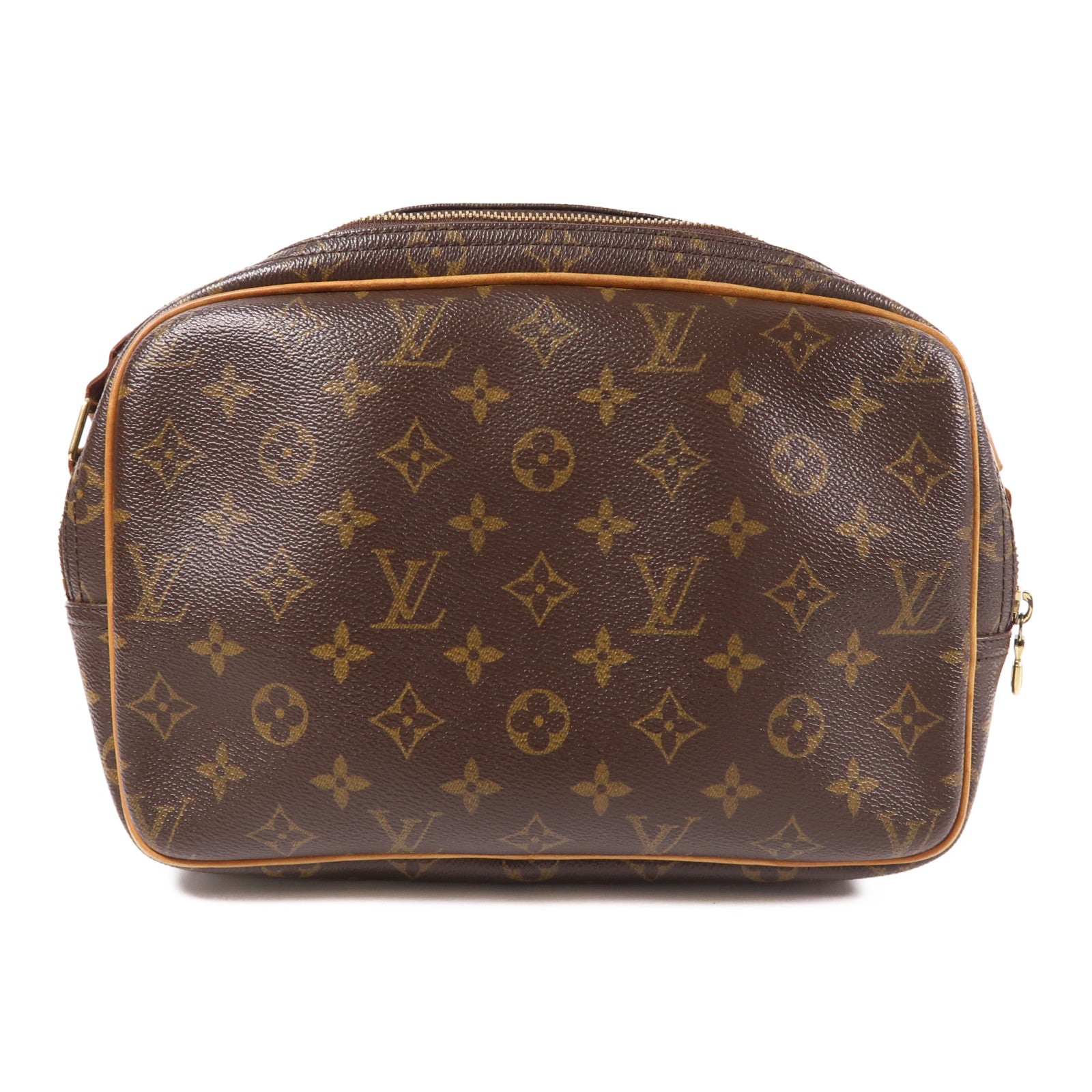 LOUIS VUITTON Monogram Reporter PM金扣肩背袋棕色