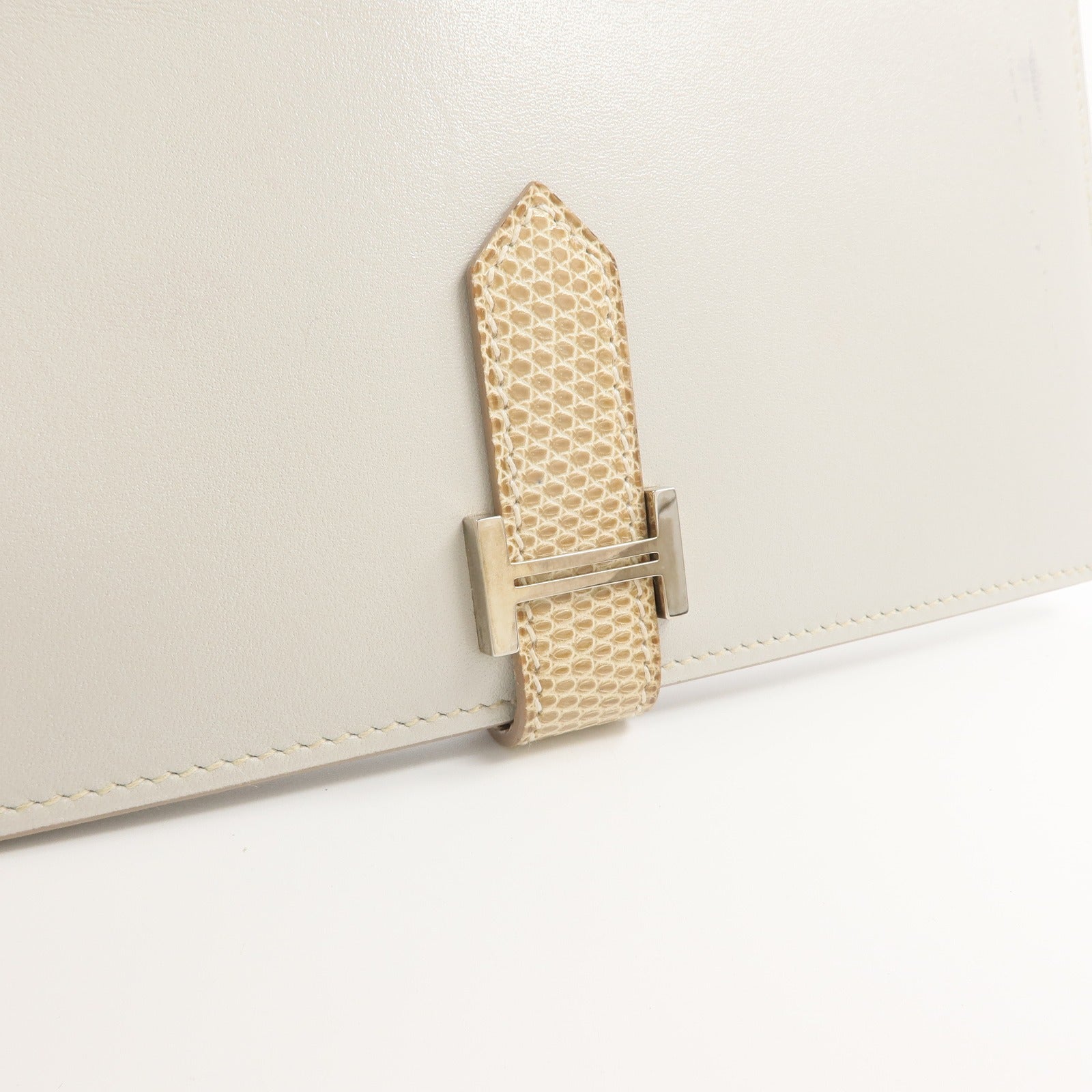 HERMES Tadelakt皮革/蜥蝪皮革Bearn Long Wallet長錢包Gris Perle